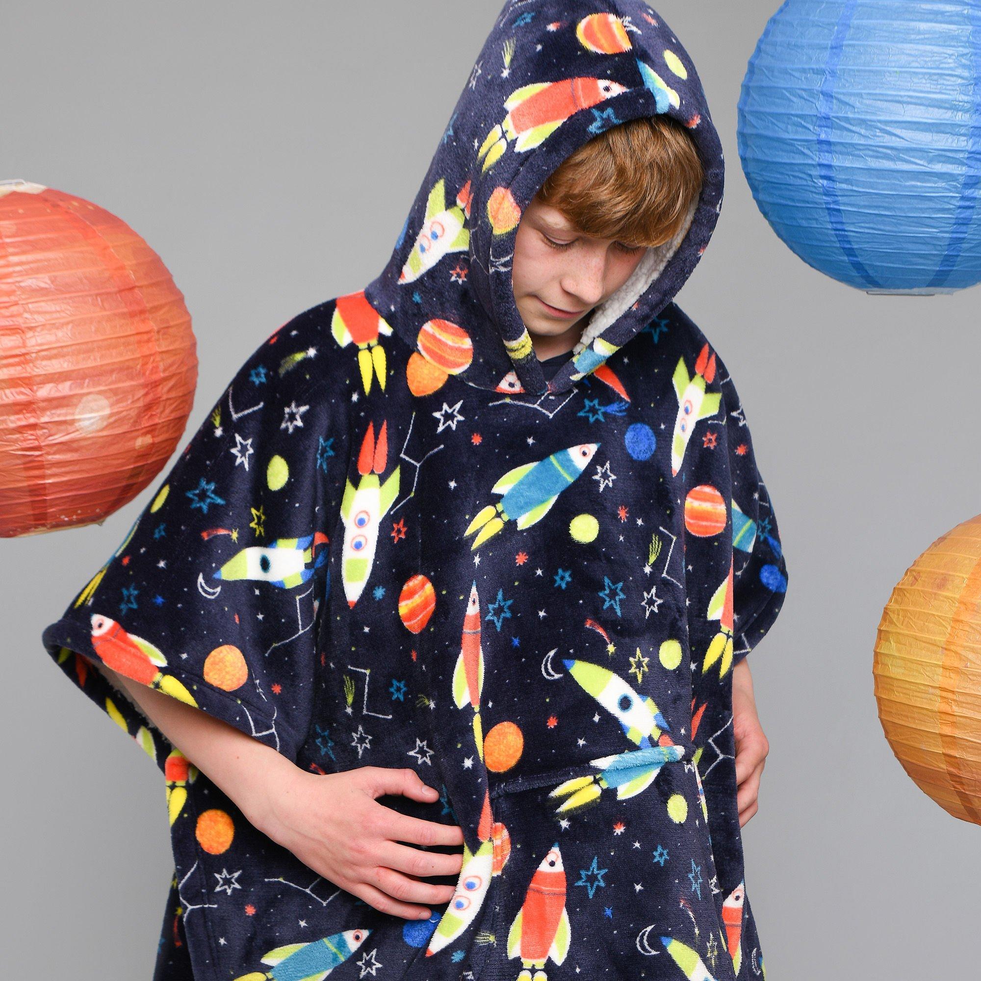 Bedlam  Kids Kids Wearable Snuggle Throw Fleece Poncho - Supersonic Blue - 75 x 92.5c