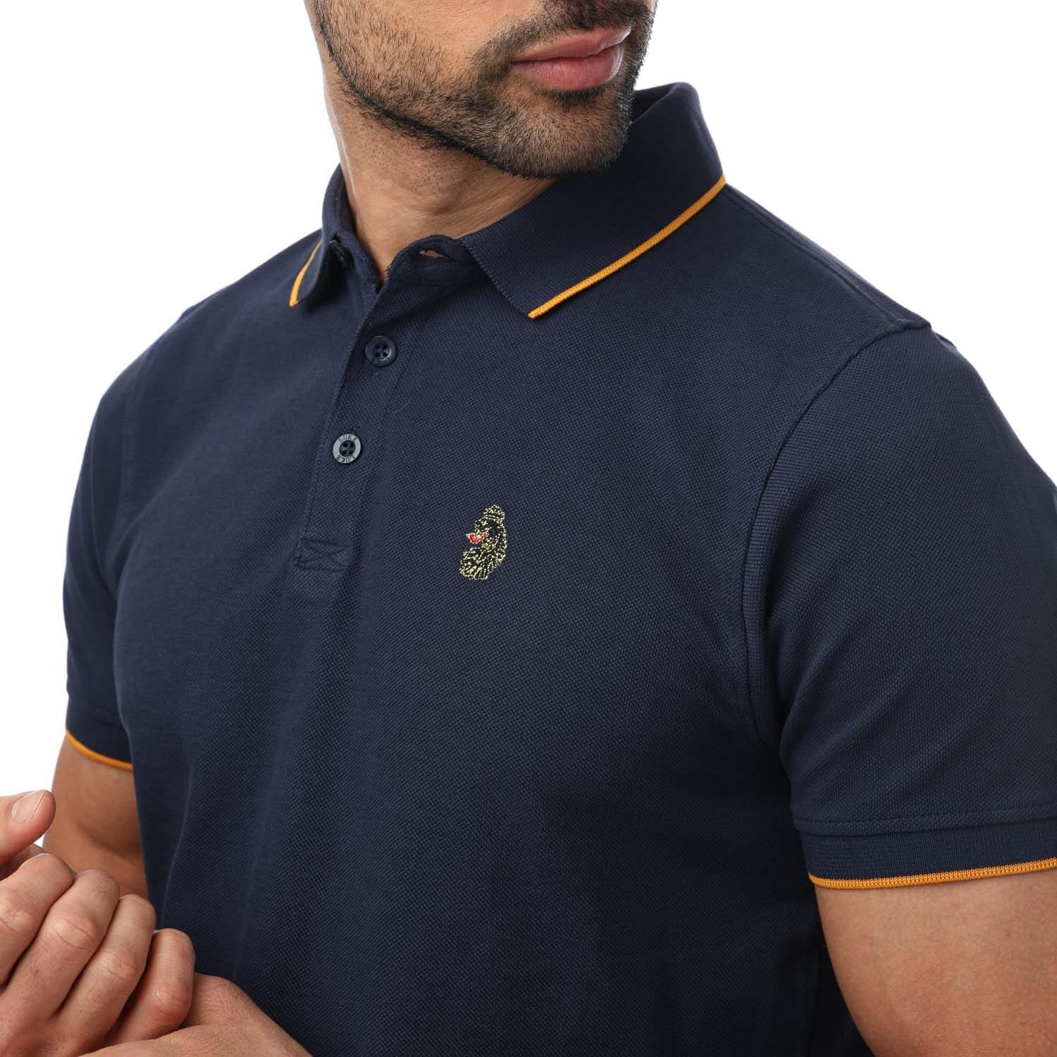 Navy - Luke 1977 - Ricky Gold Tipped Polo Shirt - 3
