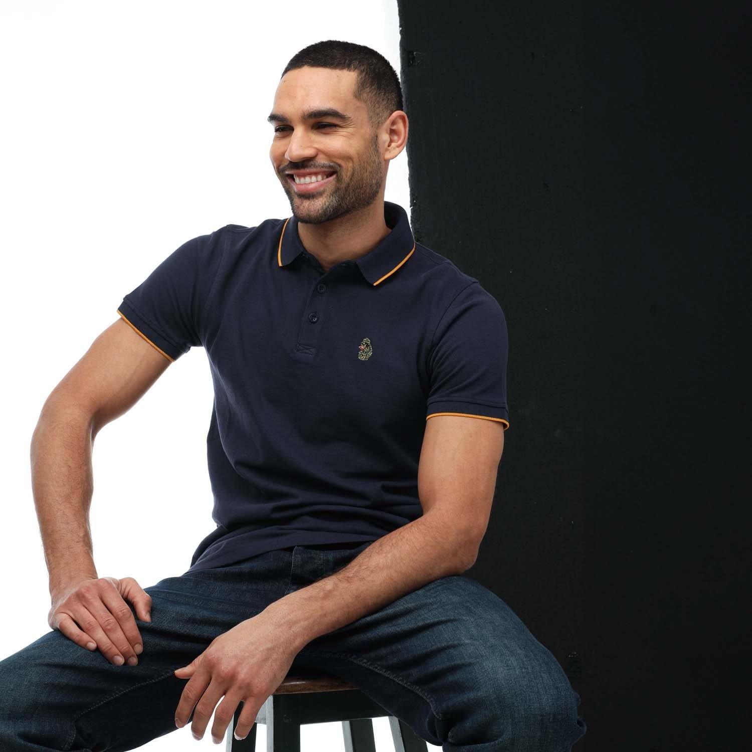 Navy - Luke 1977 - Ricky Gold Tipped Polo Shirt - 4