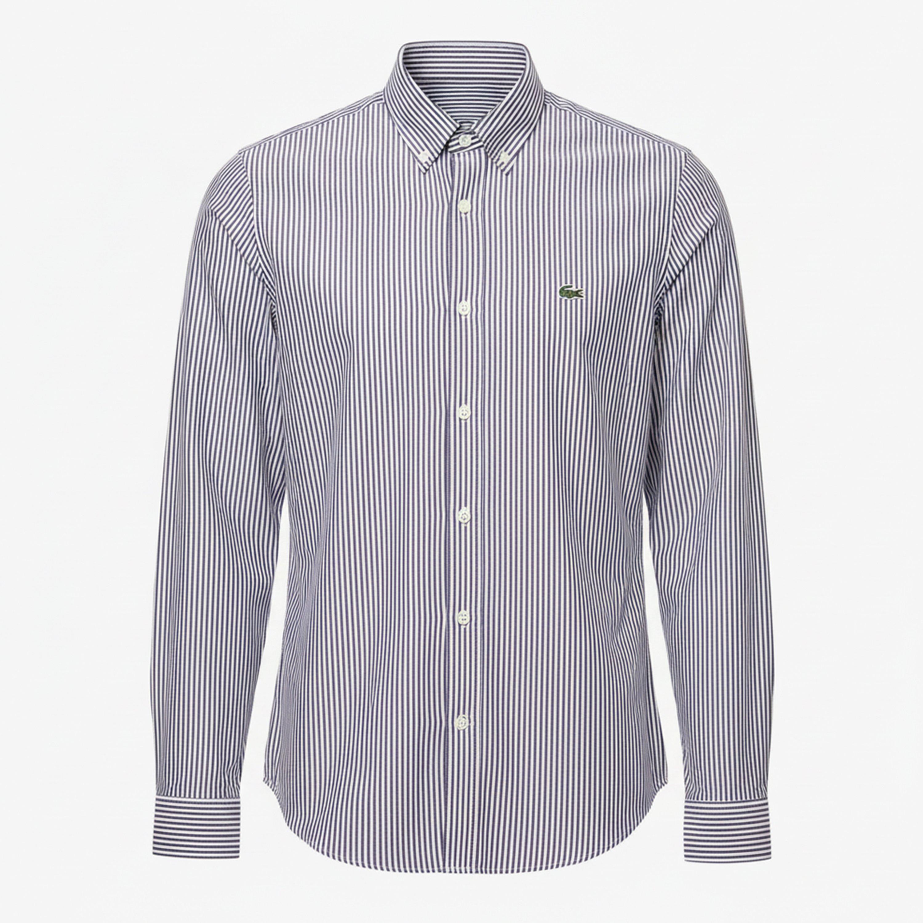White Navy - Lacoste - Regular-Fit Striped Cotton Shirt - 1