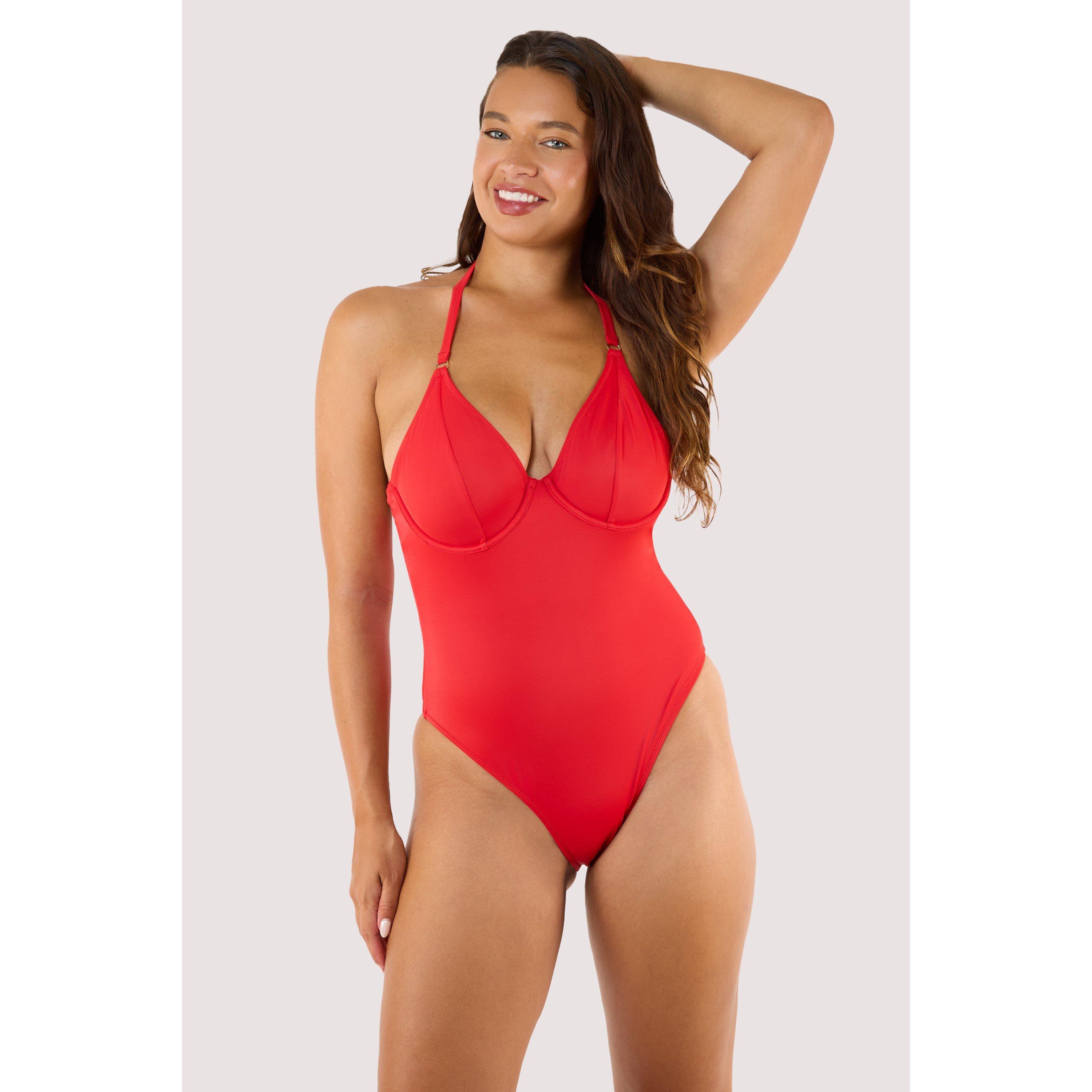 Paloma Red - Wolf and Whistle - Paloma Red Underwired Halterneck Swimsuit - 3