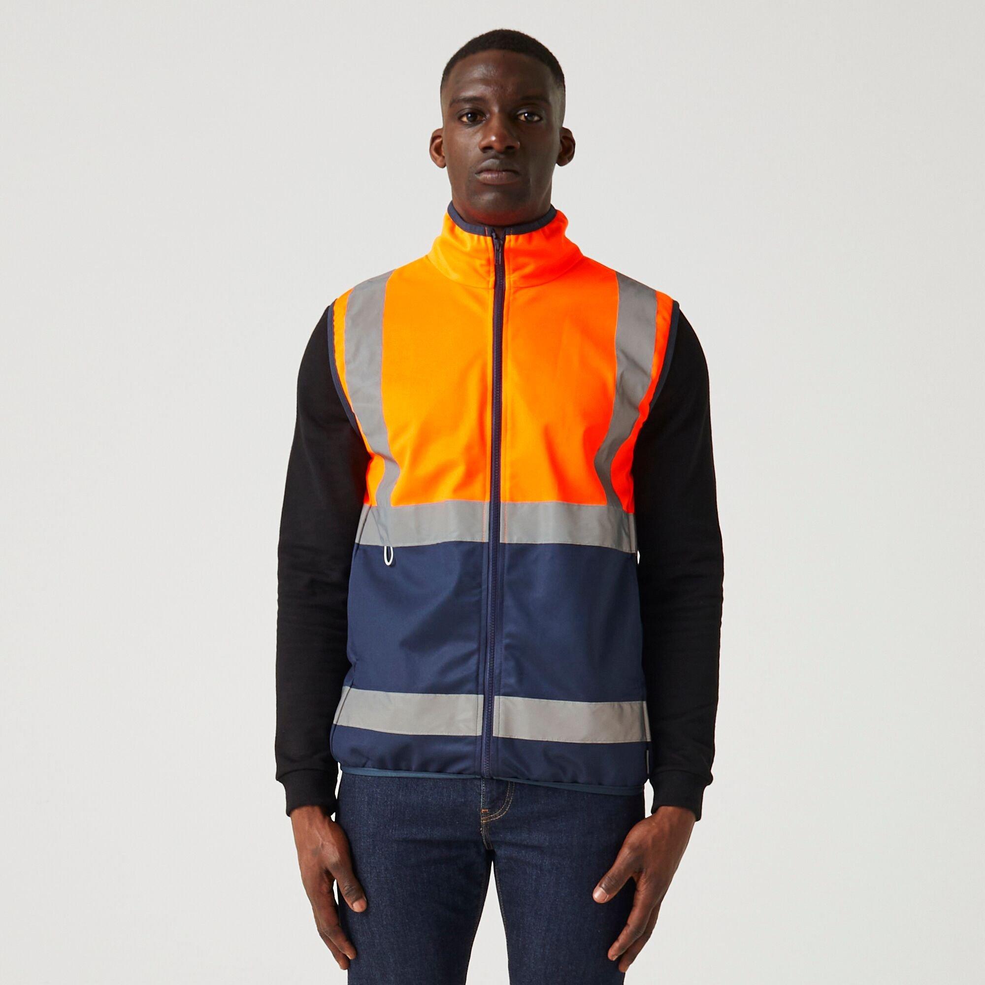 Regatta Men's Pro Hi-Vis Full Zip Gilet - Orange/Navy - S