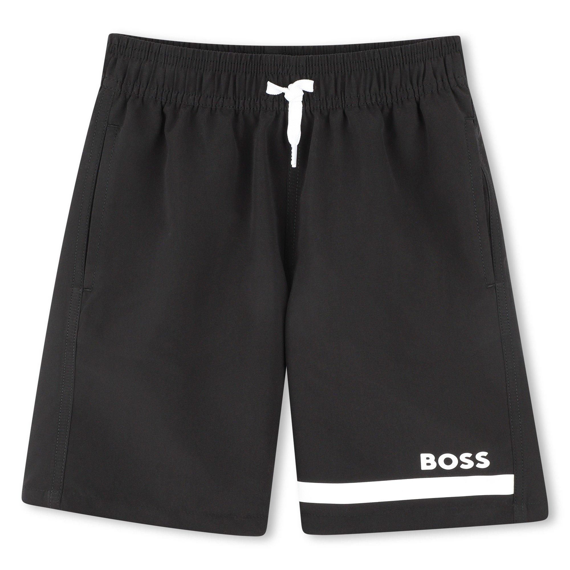 Black 09B - Boss - Kids Logo Swim Shorts, Iconic Print - 1