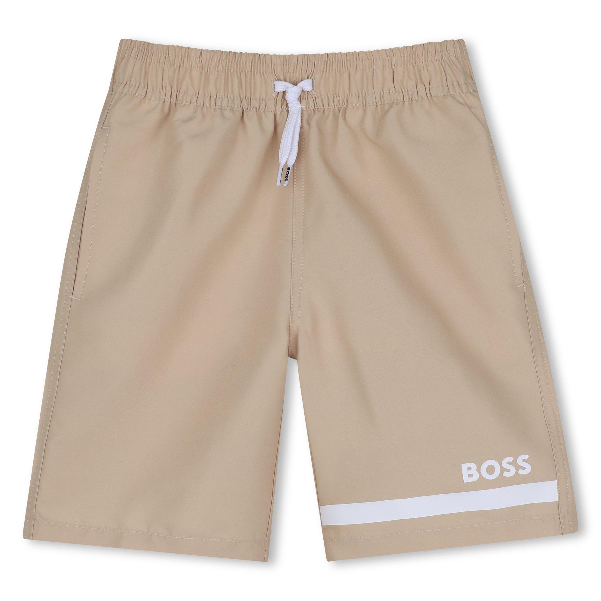 Boss Boys Kids Logo Swim Shorts, Iconic Print - Stone - 14Y