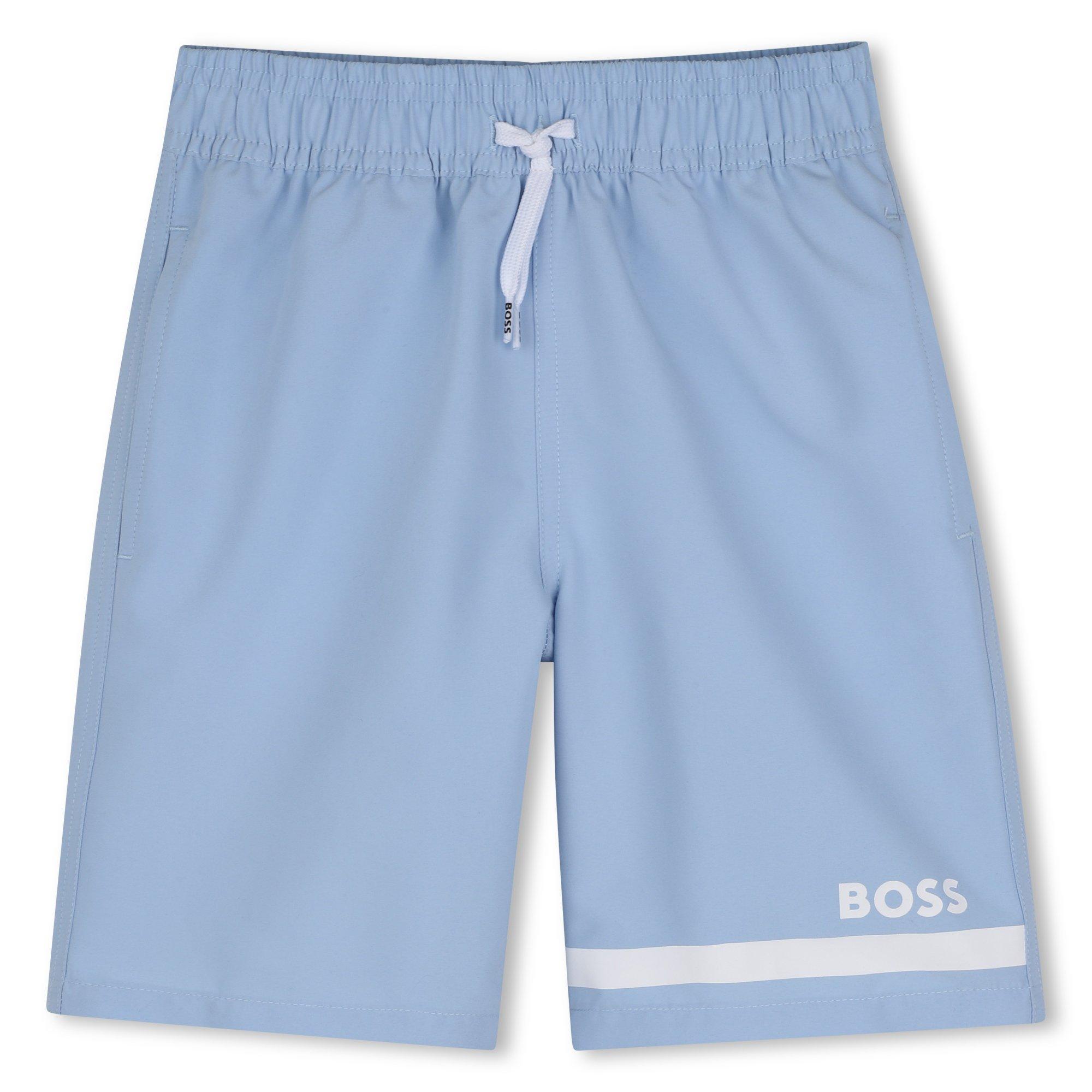 Boss Boys Kids Logo Swim Shorts, Iconic Print - Light Blue - 14Y