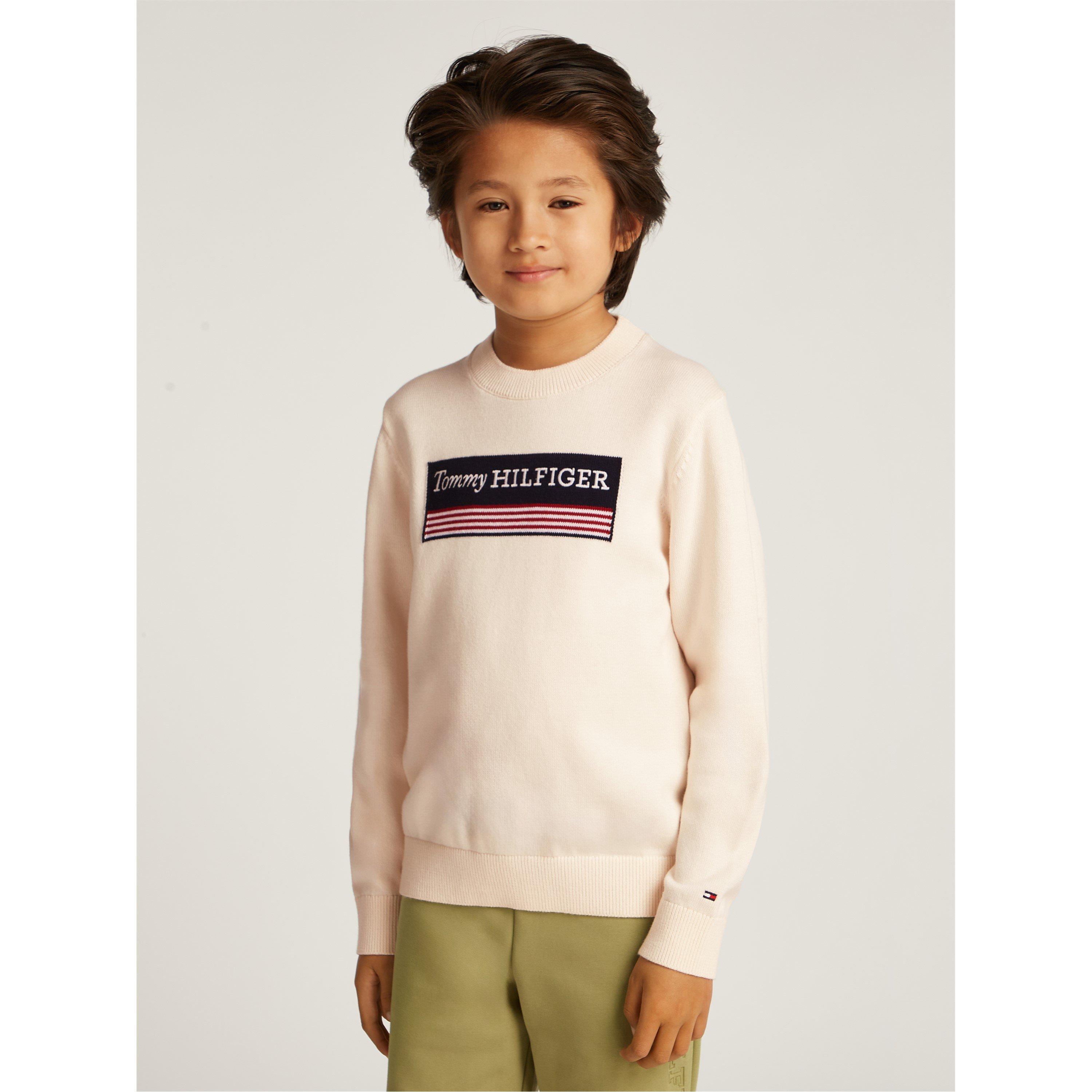 Tommy Hilfiger  Ivory Z00 Kids' Monotype Regular Crew Neck Jumper - 8Y
