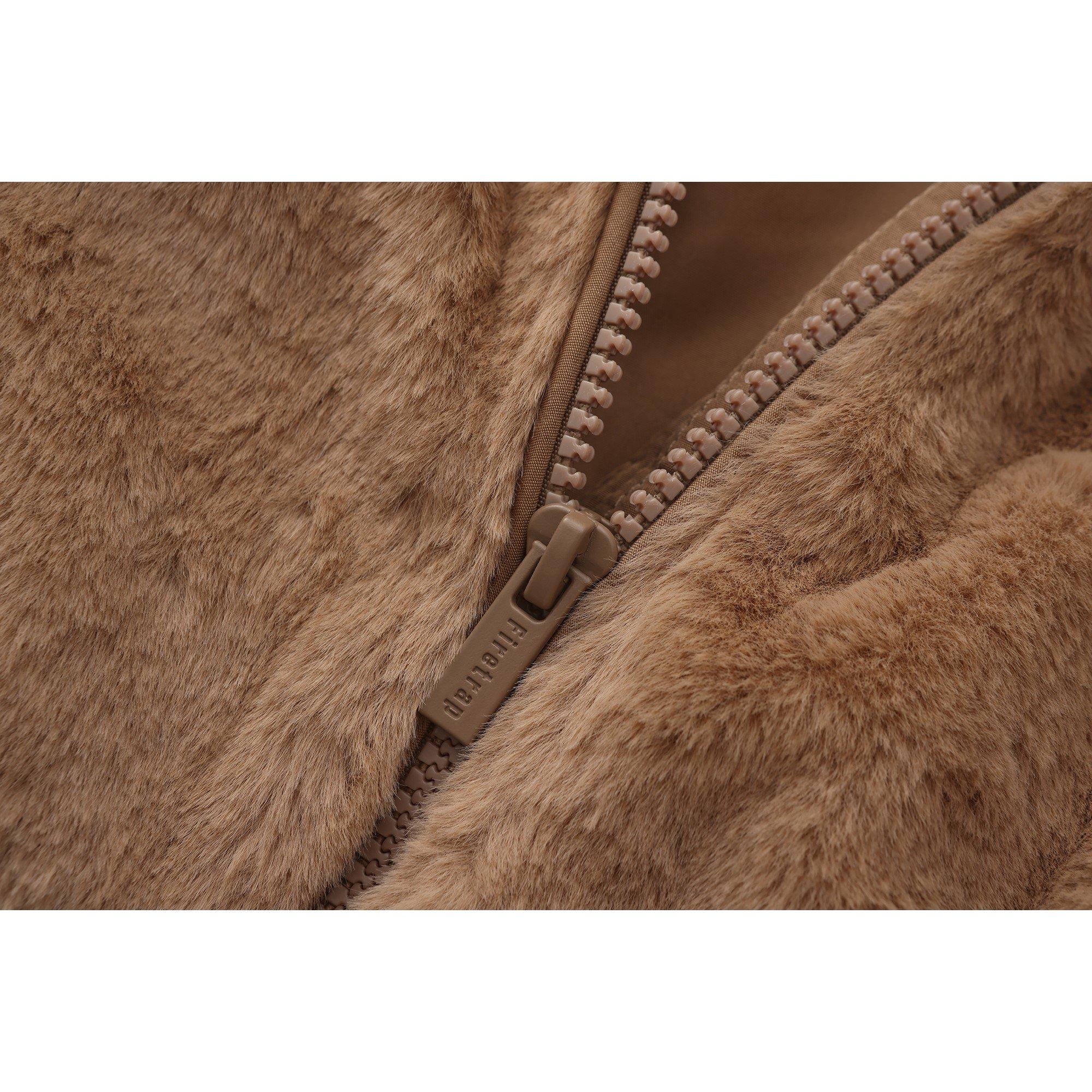 Brown - Firetrap - Short Plush Long Sleeve Shearling Jacket - 3
