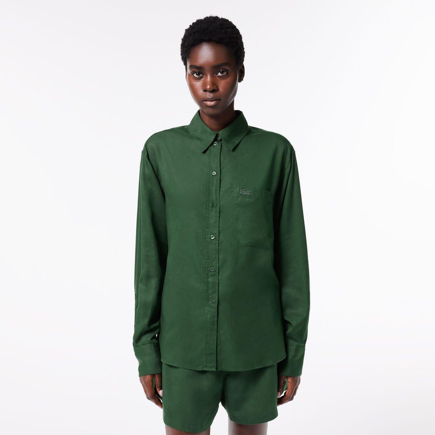 Green - Lacoste - Flowing Oversized Lyocell Shirt - 1