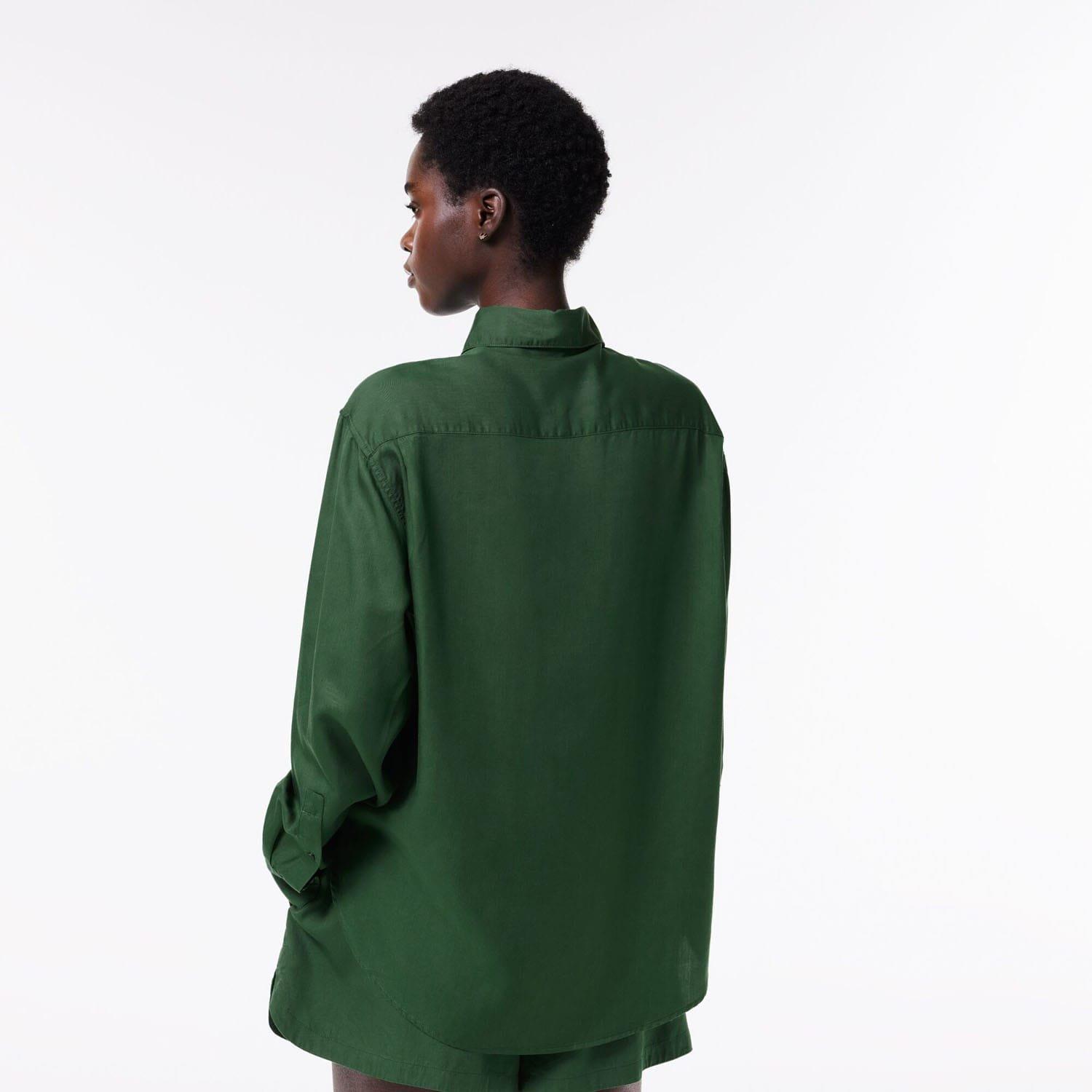 Green - Lacoste - Flowing Oversized Lyocell Shirt - 2