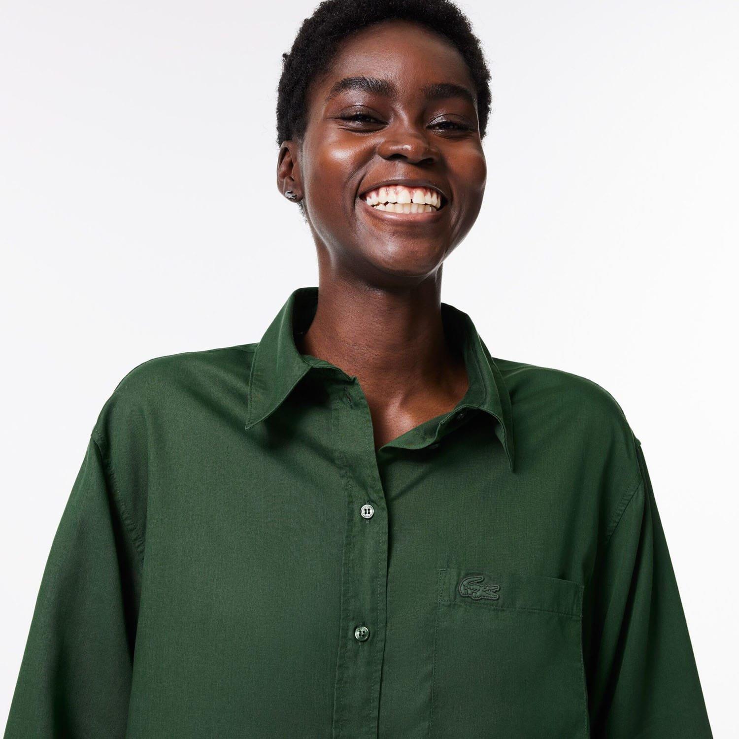 Green - Lacoste - Flowing Oversized Lyocell Shirt - 5