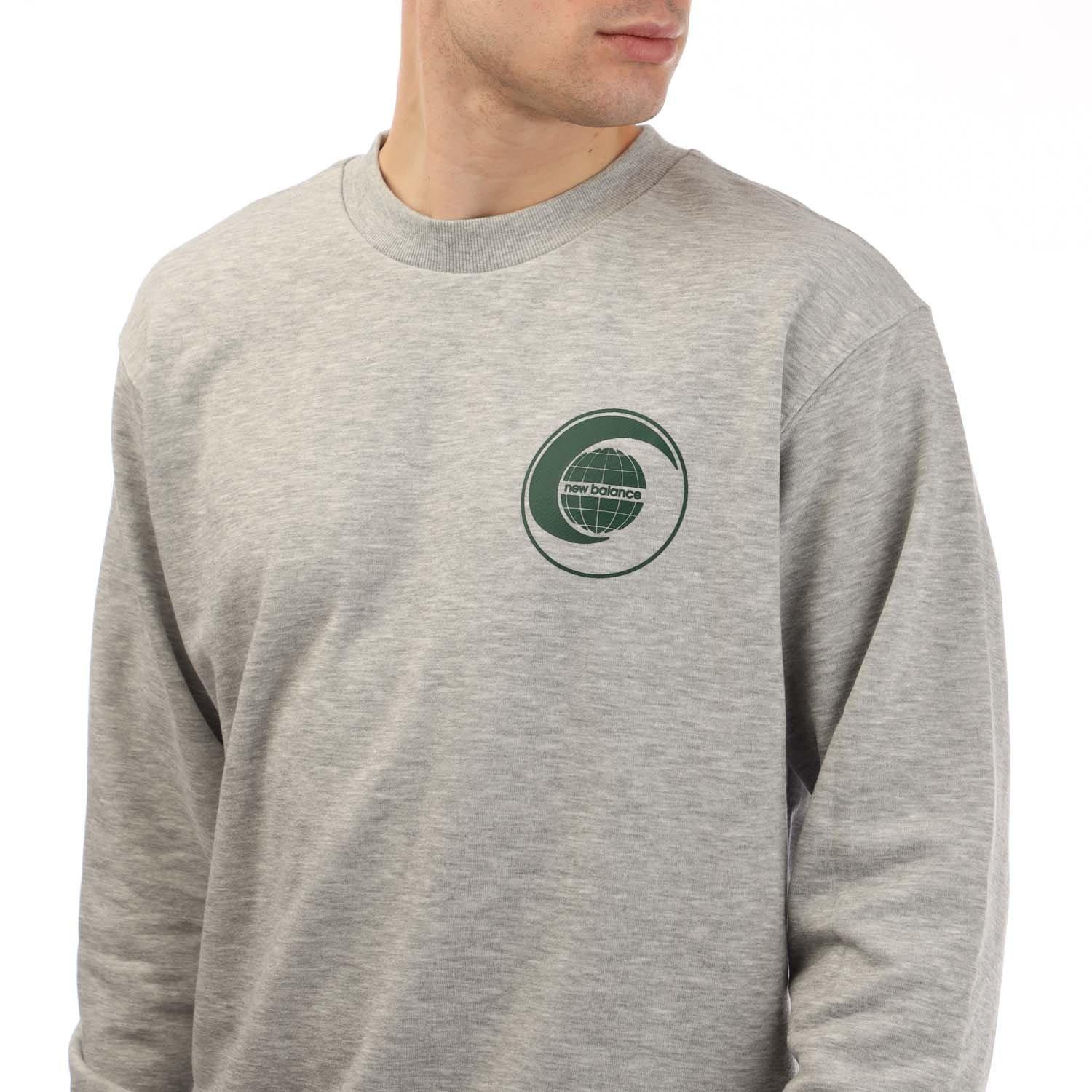 Grey - New Balance - French Terry Relaxed Globe Long Sleeve T-Shirt - 2