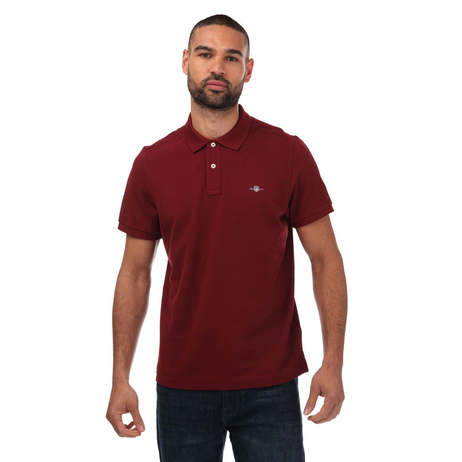 Red - Gant - Regular Fit Shield Pique Polo - 1