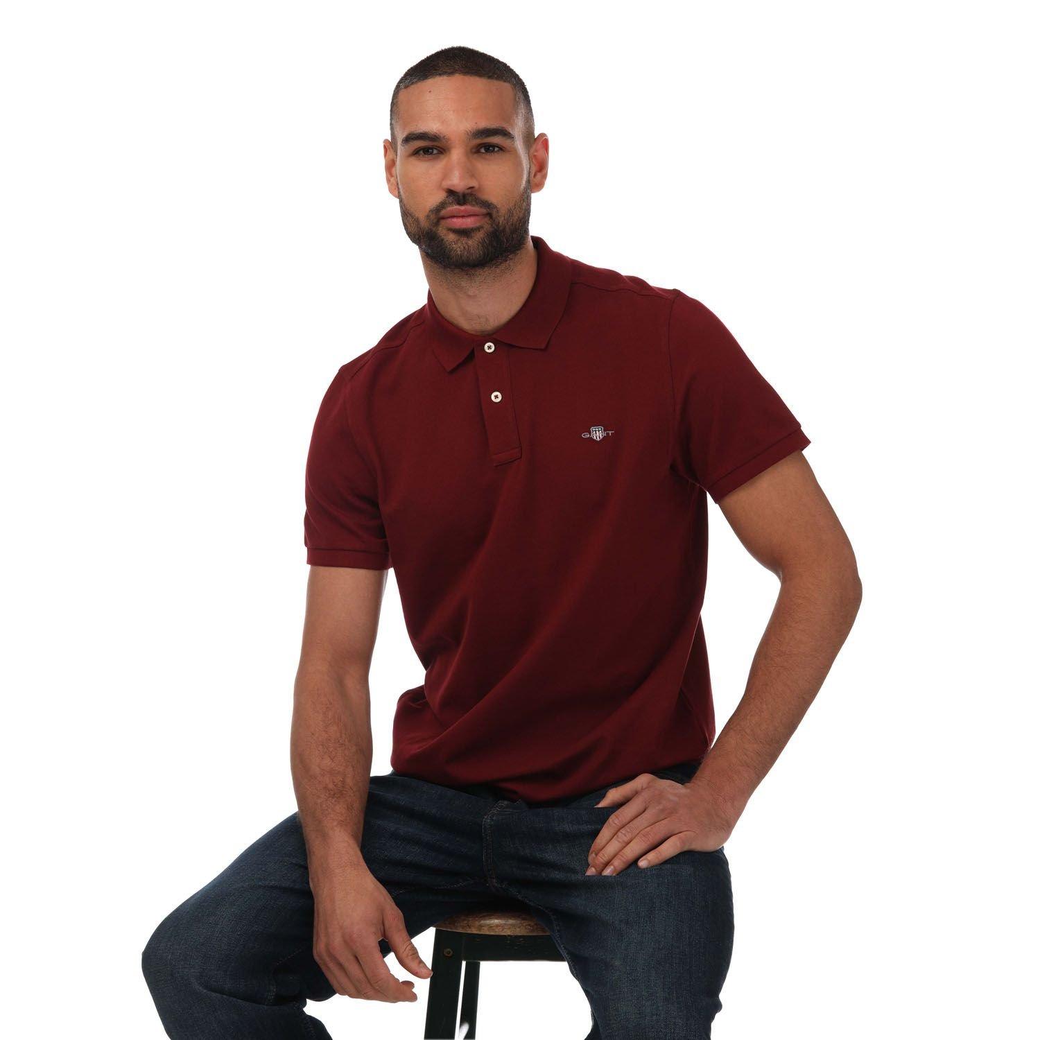 Red - Gant - Regular Fit Shield Pique Polo - 4