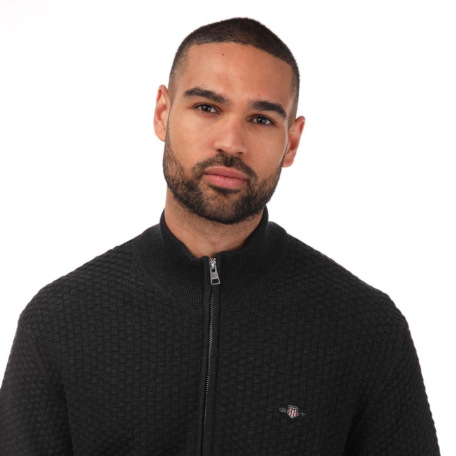 Charcoal - Gant - Textured Cotton Zipped Cardigan - 3