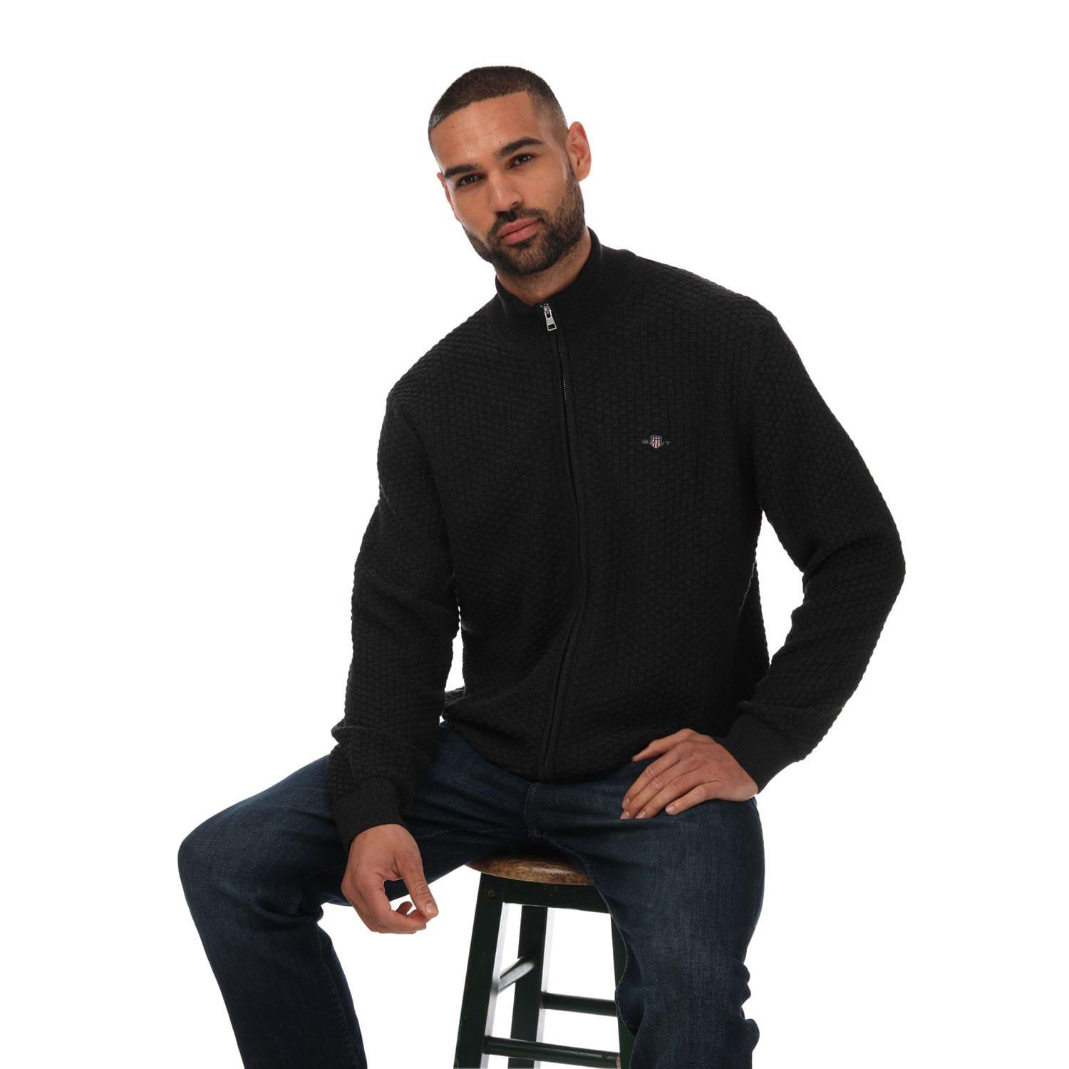 Charcoal - Gant - Textured Cotton Zipped Cardigan - 4