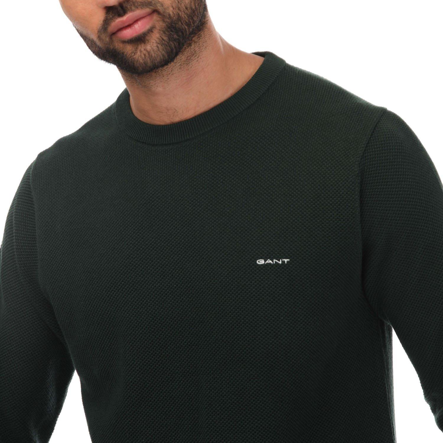 Green - Gant - Cotton Pique Crew Neck Sweatshirt - 3