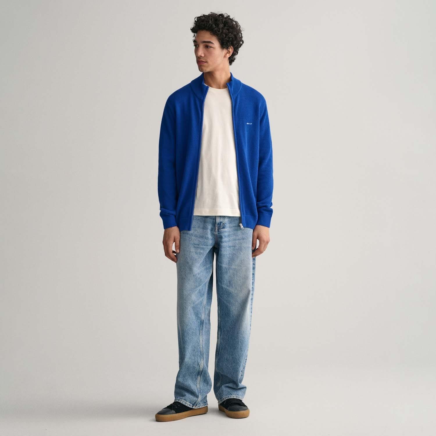 Blue - Gant - Cotton Piqu¿ Zipped Cardigan - 3