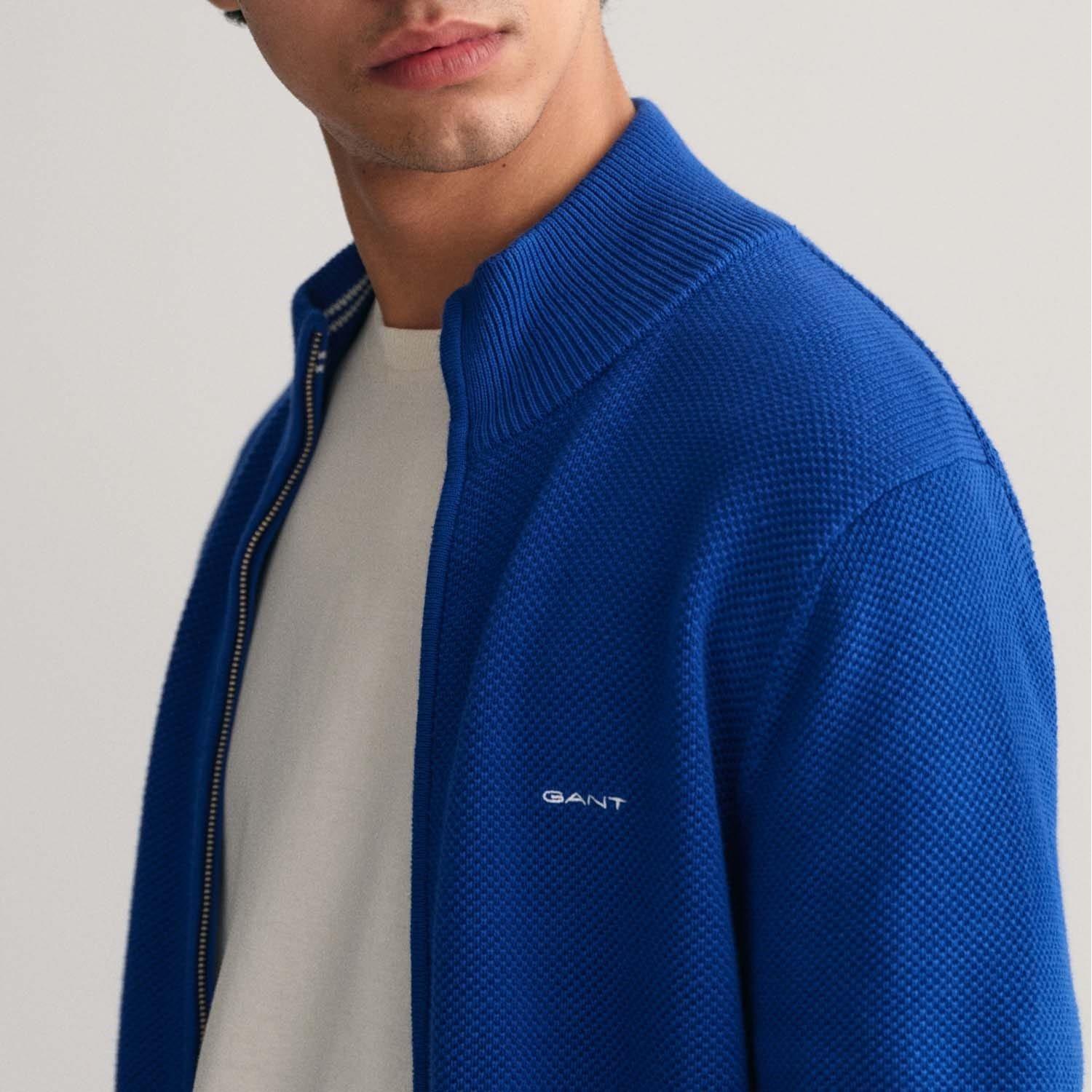 Blue - Gant - Cotton Piqu¿ Zipped Cardigan - 4