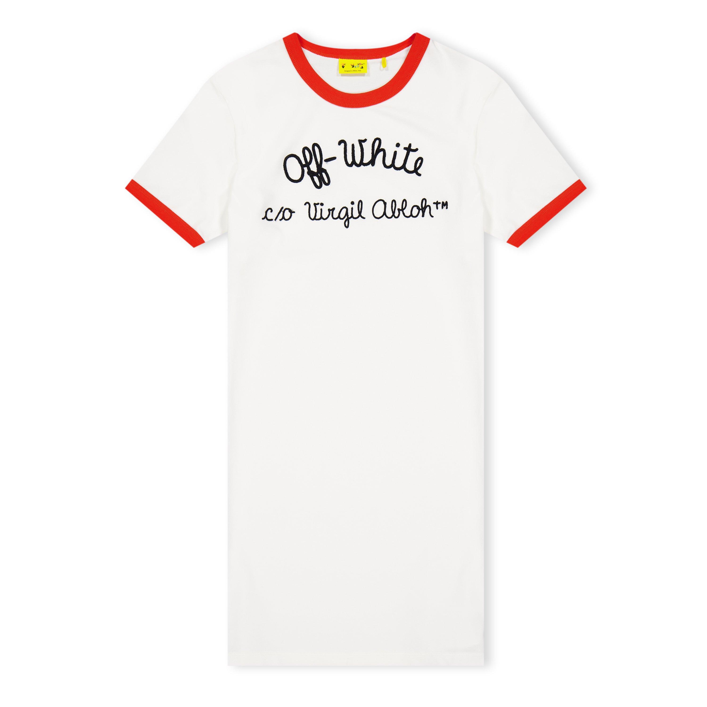 Wht Blk 0110 - Off White - Kids' Ringer Contrast Trim T-Shirt Dress - 1