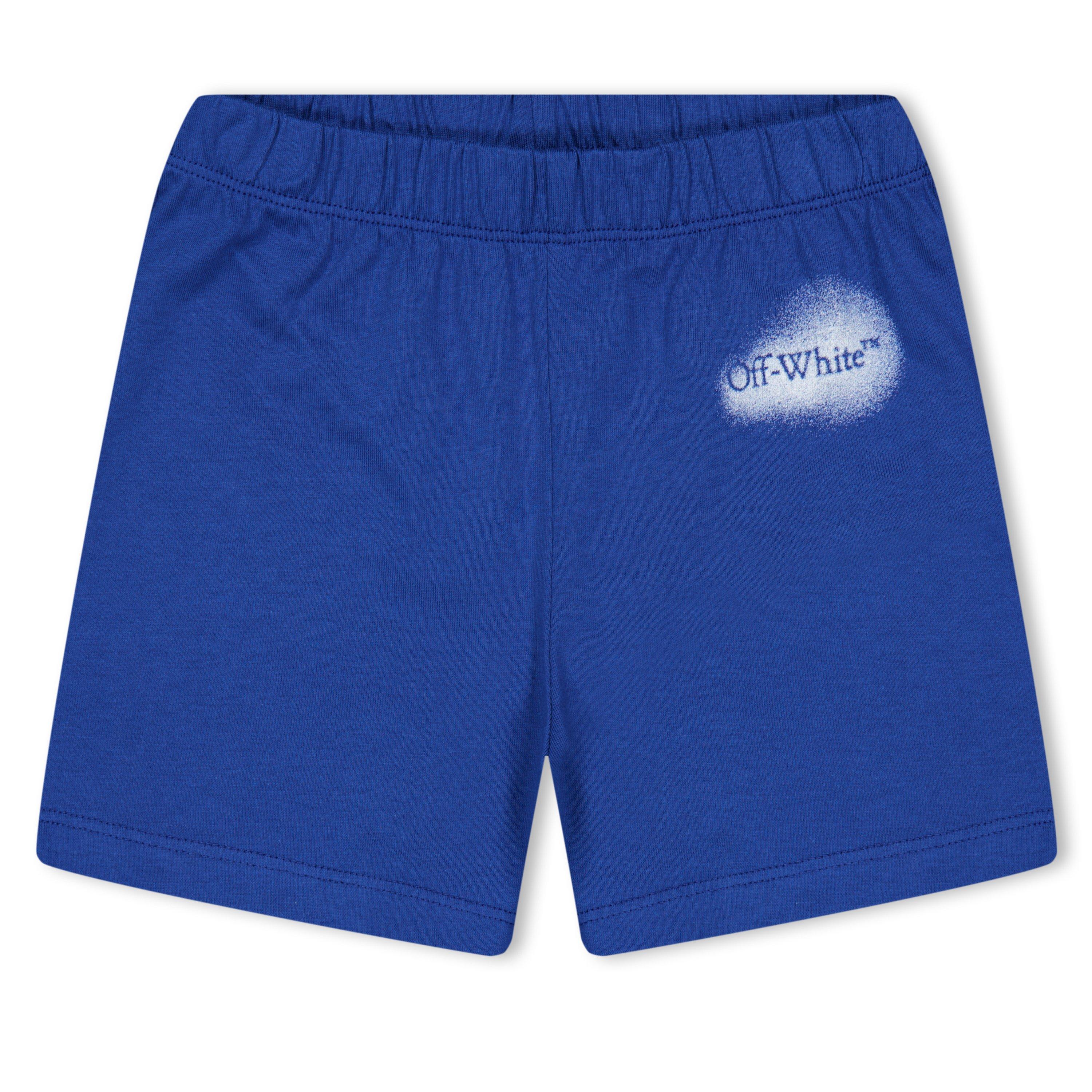 Blue 4501 - Off White - Kids Spray Shorts, Bold Stencilled Design - 1