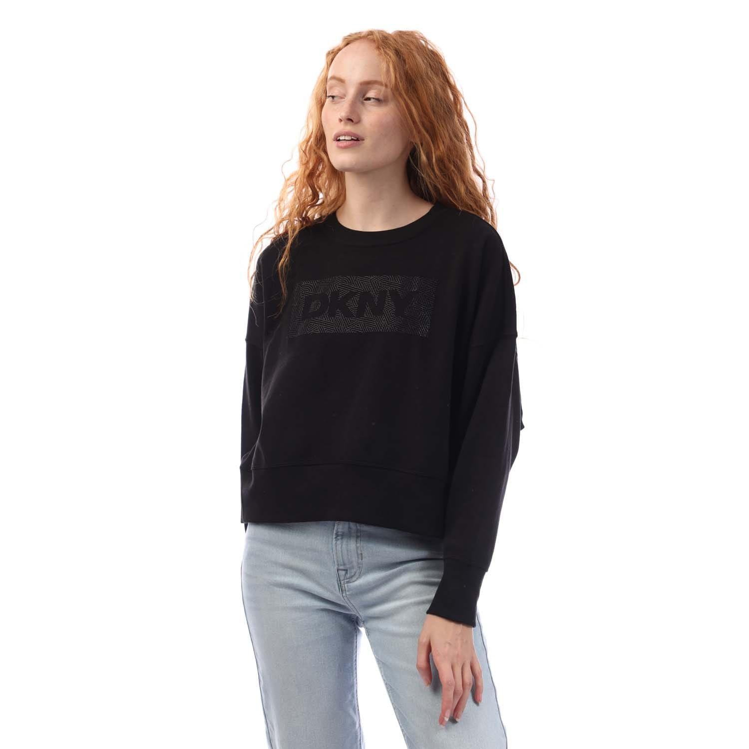 Black - DKNY - Rhinestone Crosswalk Crew Sweatshirt - 1