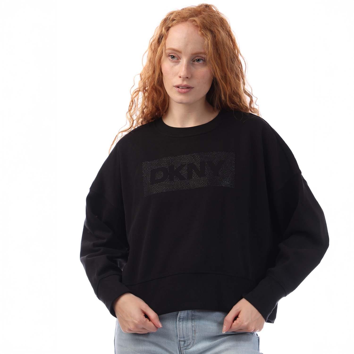 Black - DKNY - Rhinestone Crosswalk Crew Sweatshirt - 2