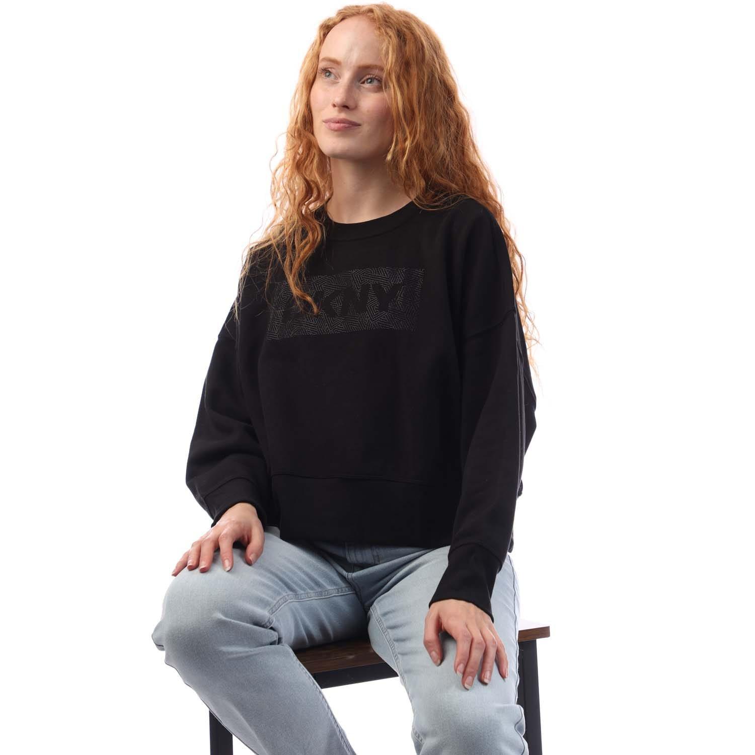 Black - DKNY - Rhinestone Crosswalk Crew Sweatshirt - 4