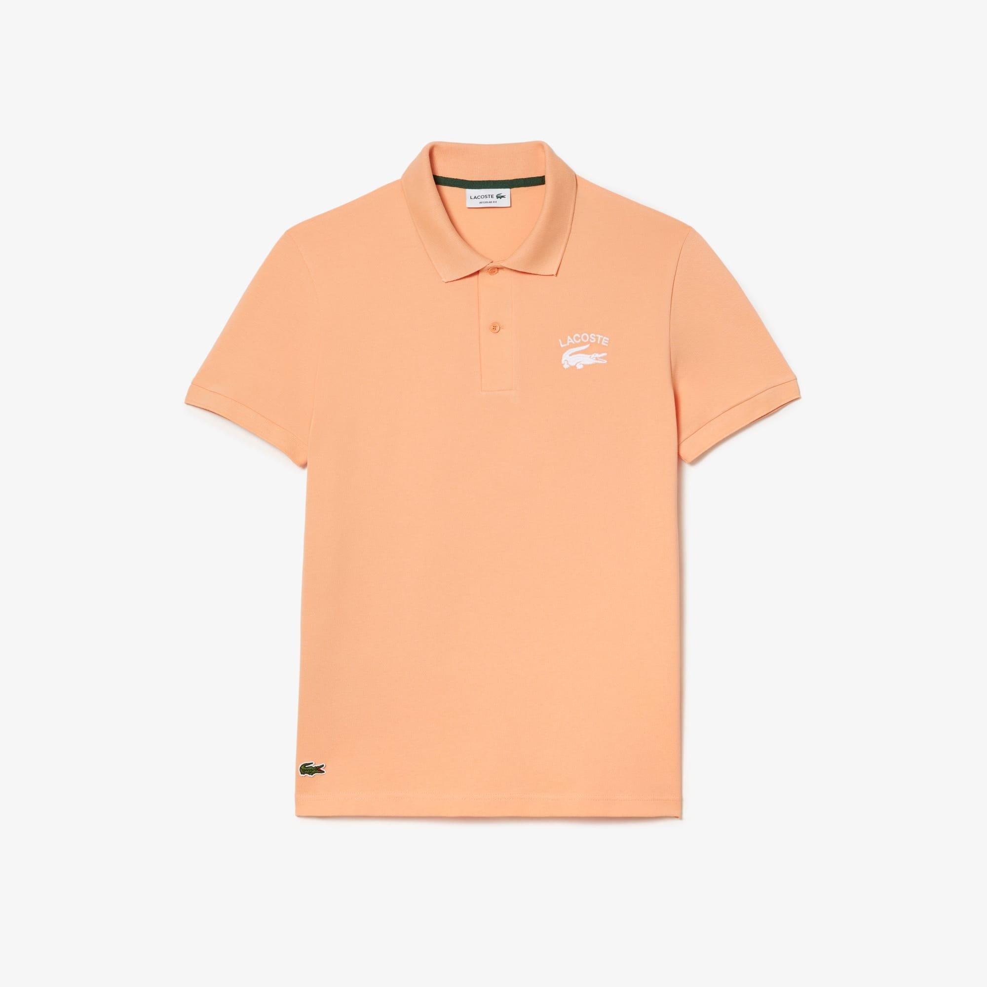 Peach - Lacoste - Regular Fit Branded Stretch Cotton Polo Shirt - 1