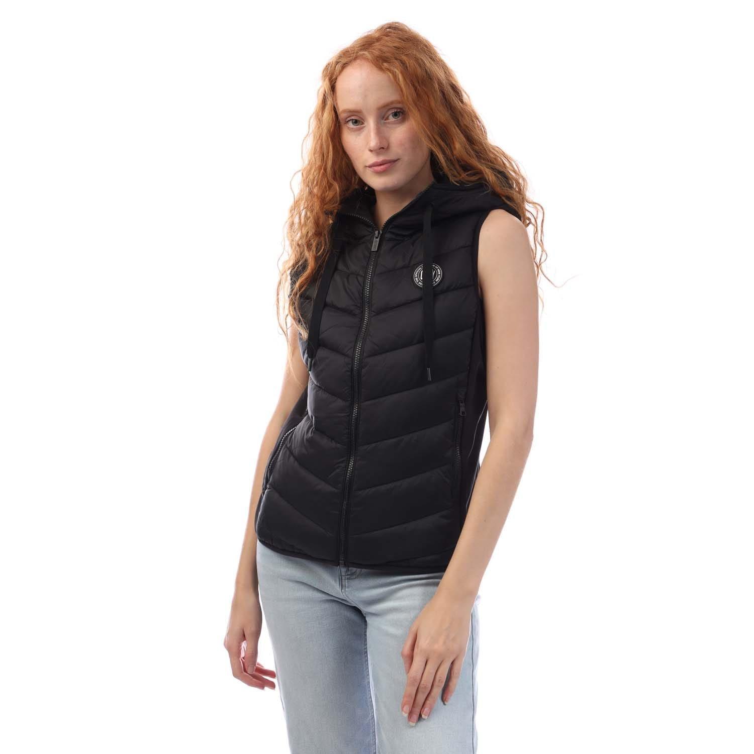 DKNY Hooded Puffer Vest with Logo Drawcord
