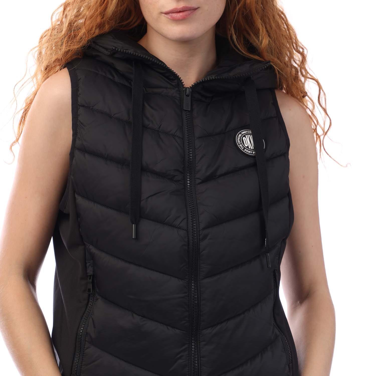 Black - DKNY - Hooded Puffer Vest with Logo Drawcord - 2