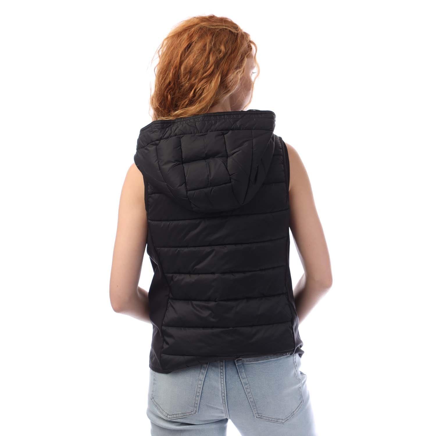 Black - DKNY - Hooded Puffer Vest with Logo Drawcord - 3