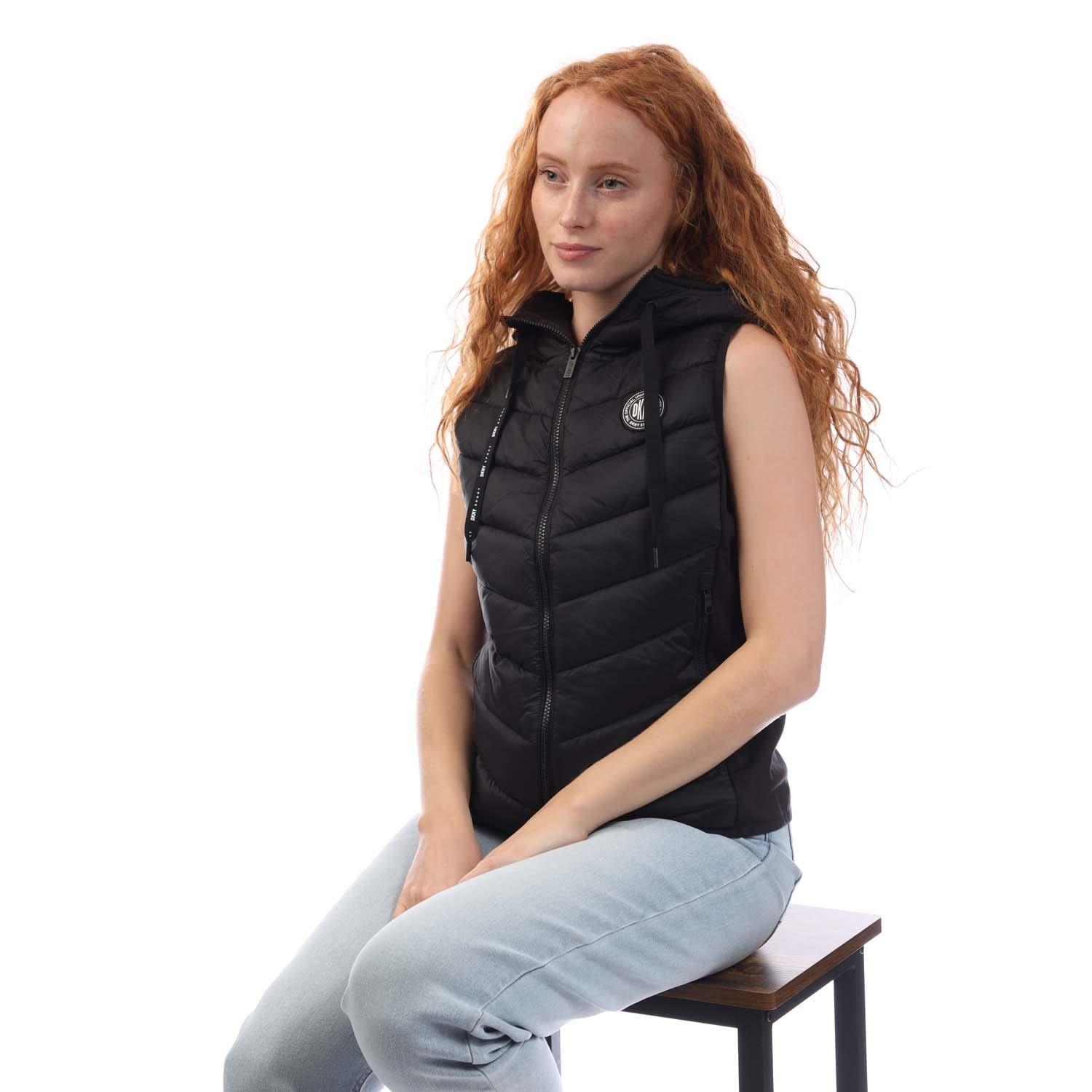 Black - DKNY - Hooded Puffer Vest with Logo Drawcord - 4