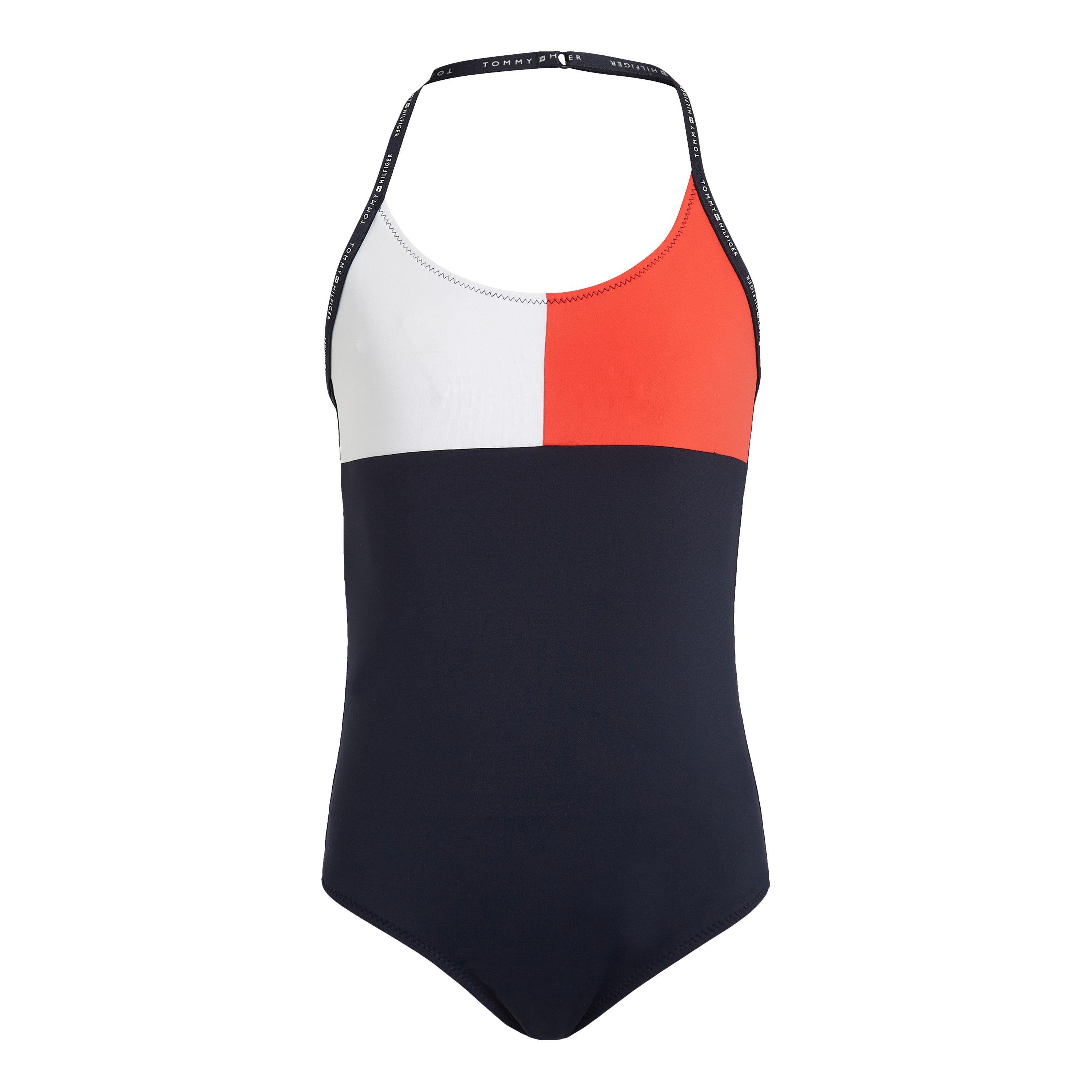 Tommy Hilfiger Girls Kids' One-Piece Scoop Neck Swimsuit - Desert Sky Dw5 - 8-10Y