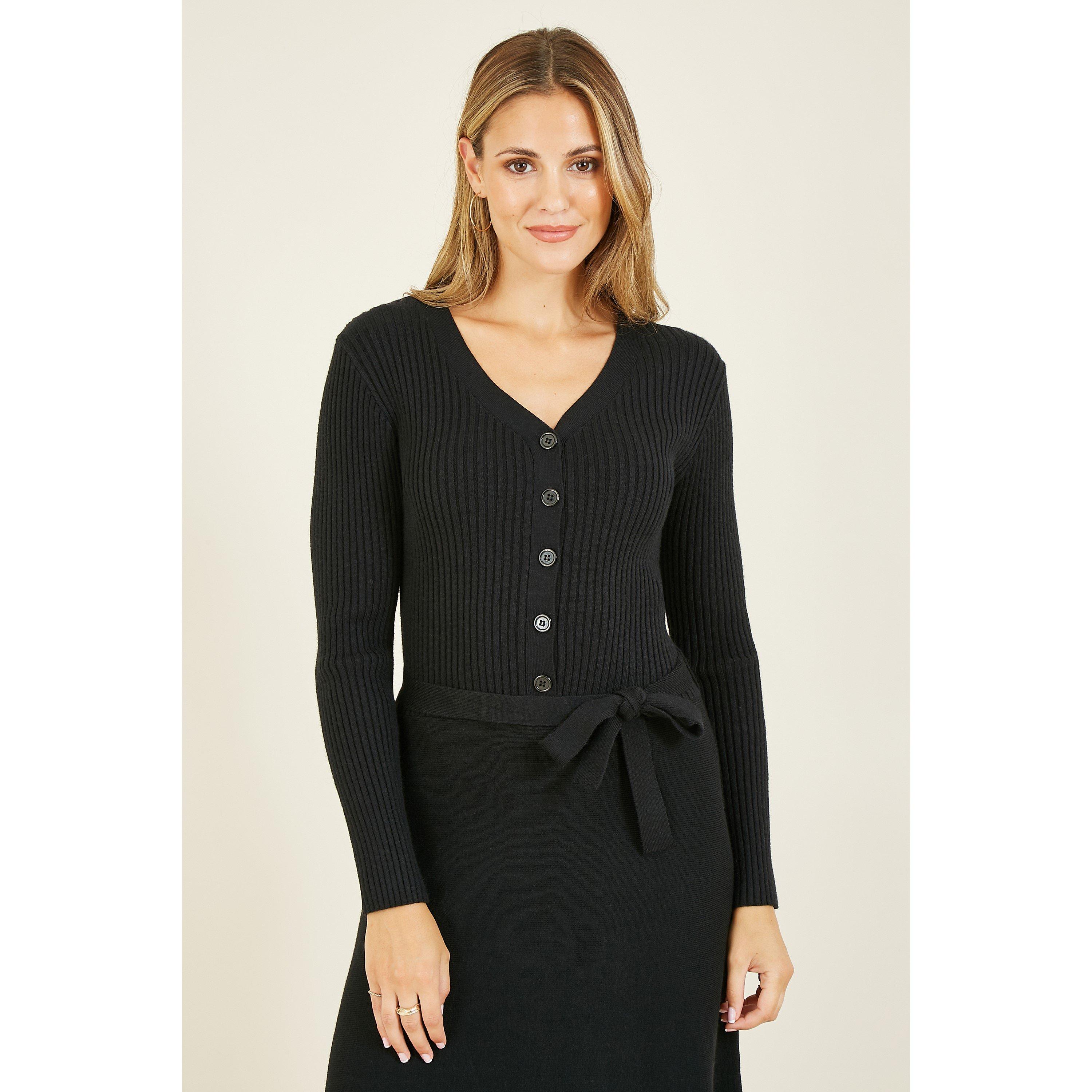 Black - Yumi - Black Knitted Skater Dress - 2