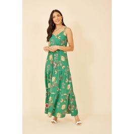 Yumi Green Floral Strappy Tiered Maxi Dress