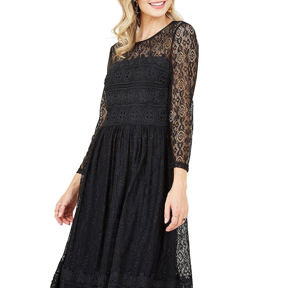 Black - Yumi - Black Lace Skater Dress - 2