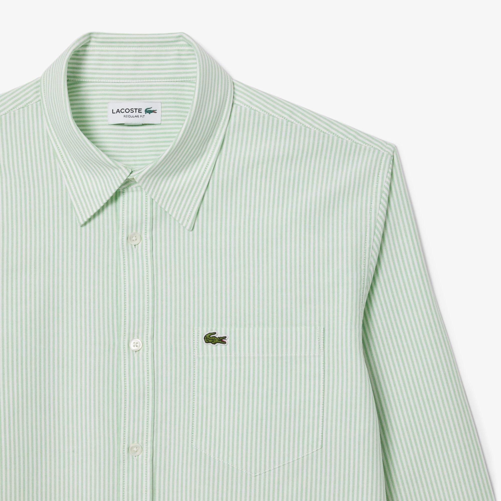 White - Lacoste - Regular-Fit Striped Oxford Shirt - 4
