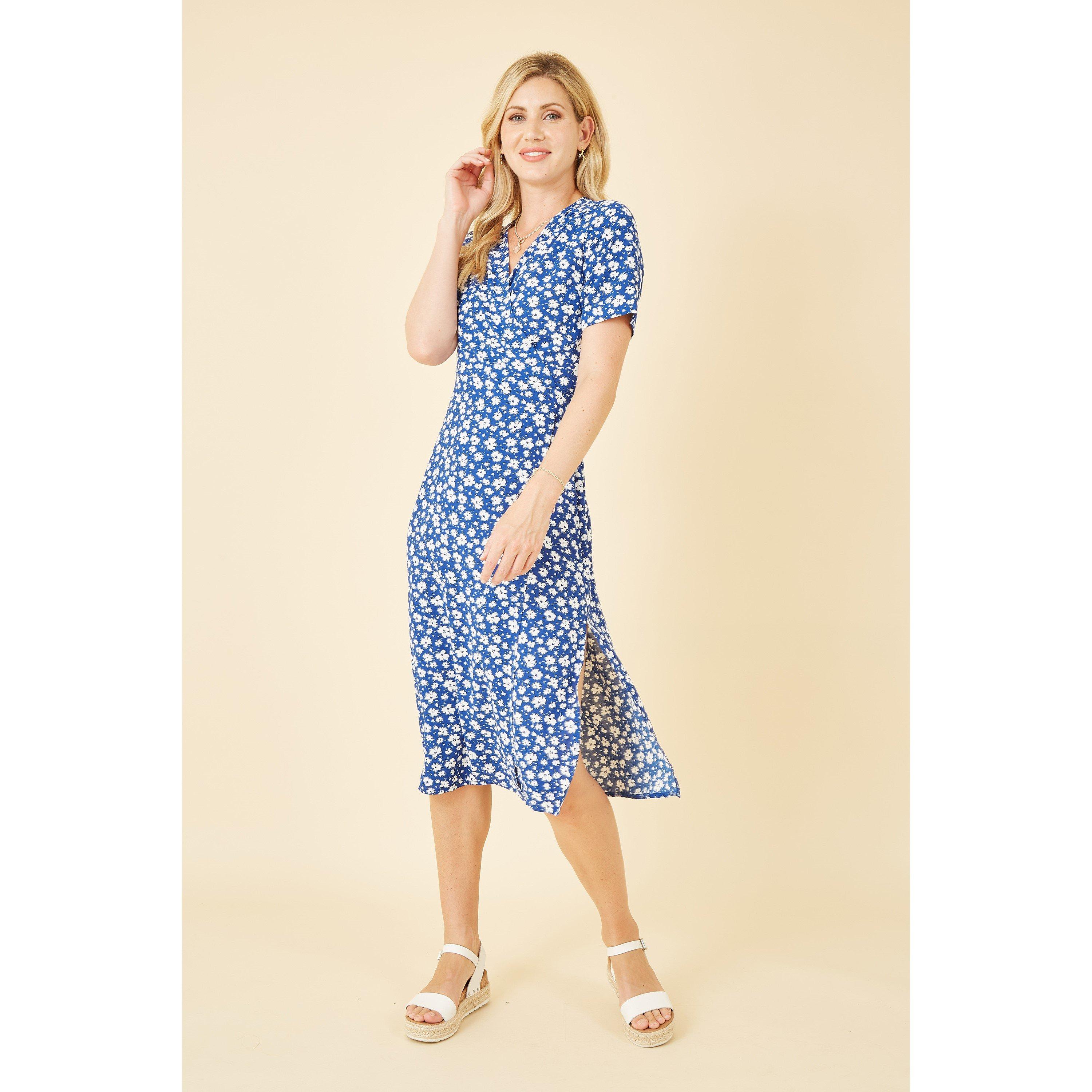 Mela London Women's Ditsy Print Wrap Over Dress Blue - 12
