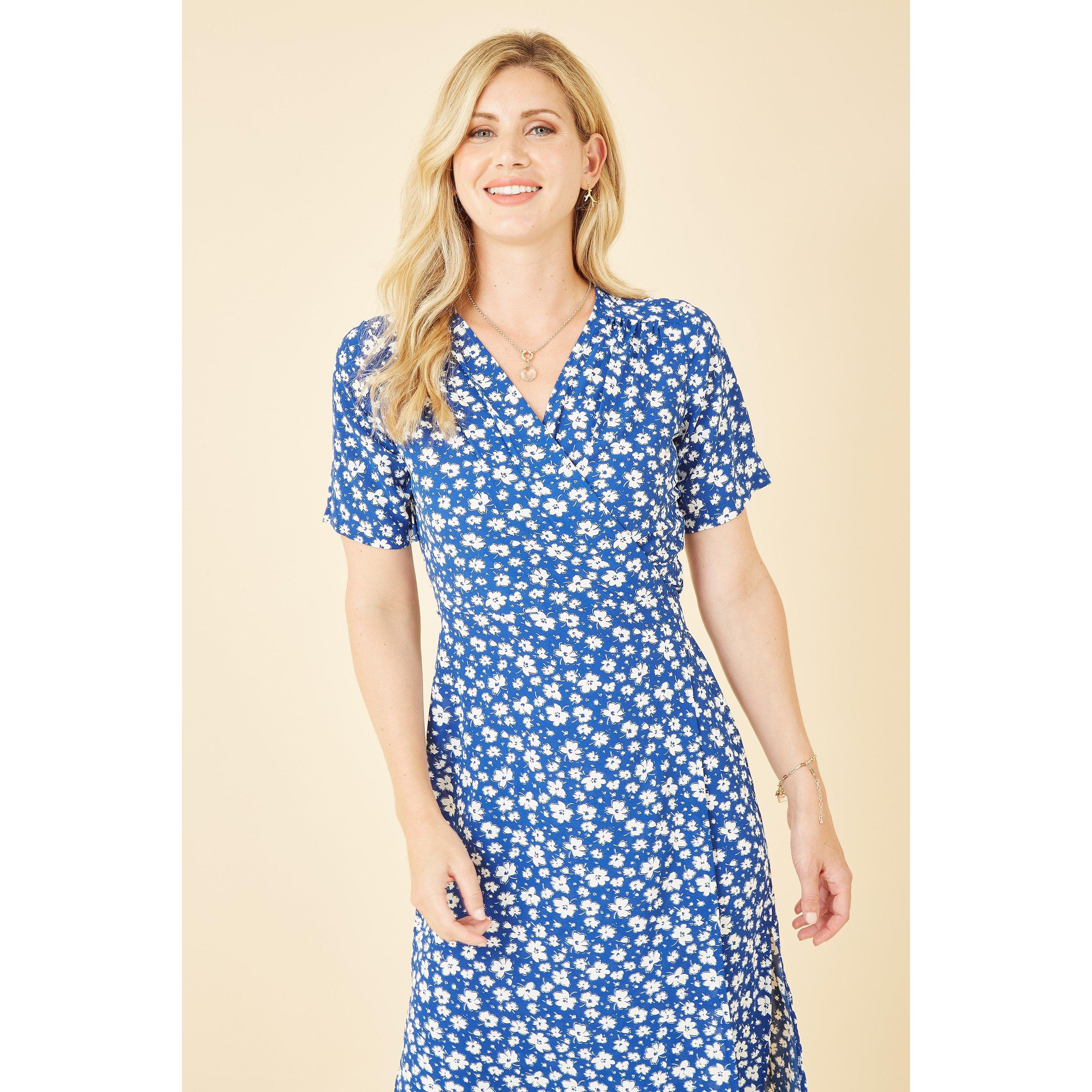 Blue - Mela London - Blue Ditsy Print Wrap Over Dress - 2