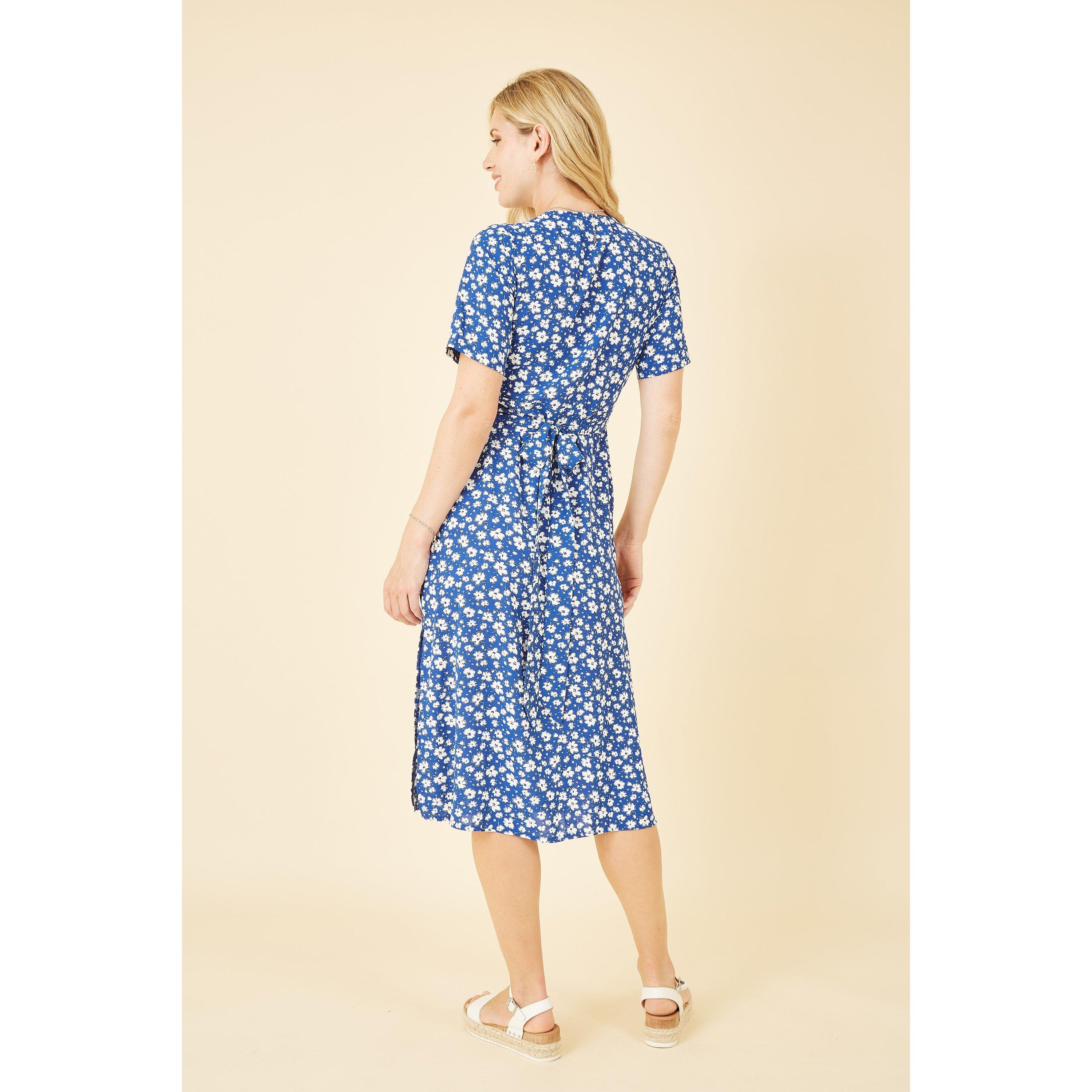 Blue - Mela London - Blue Ditsy Print Wrap Over Dress - 3