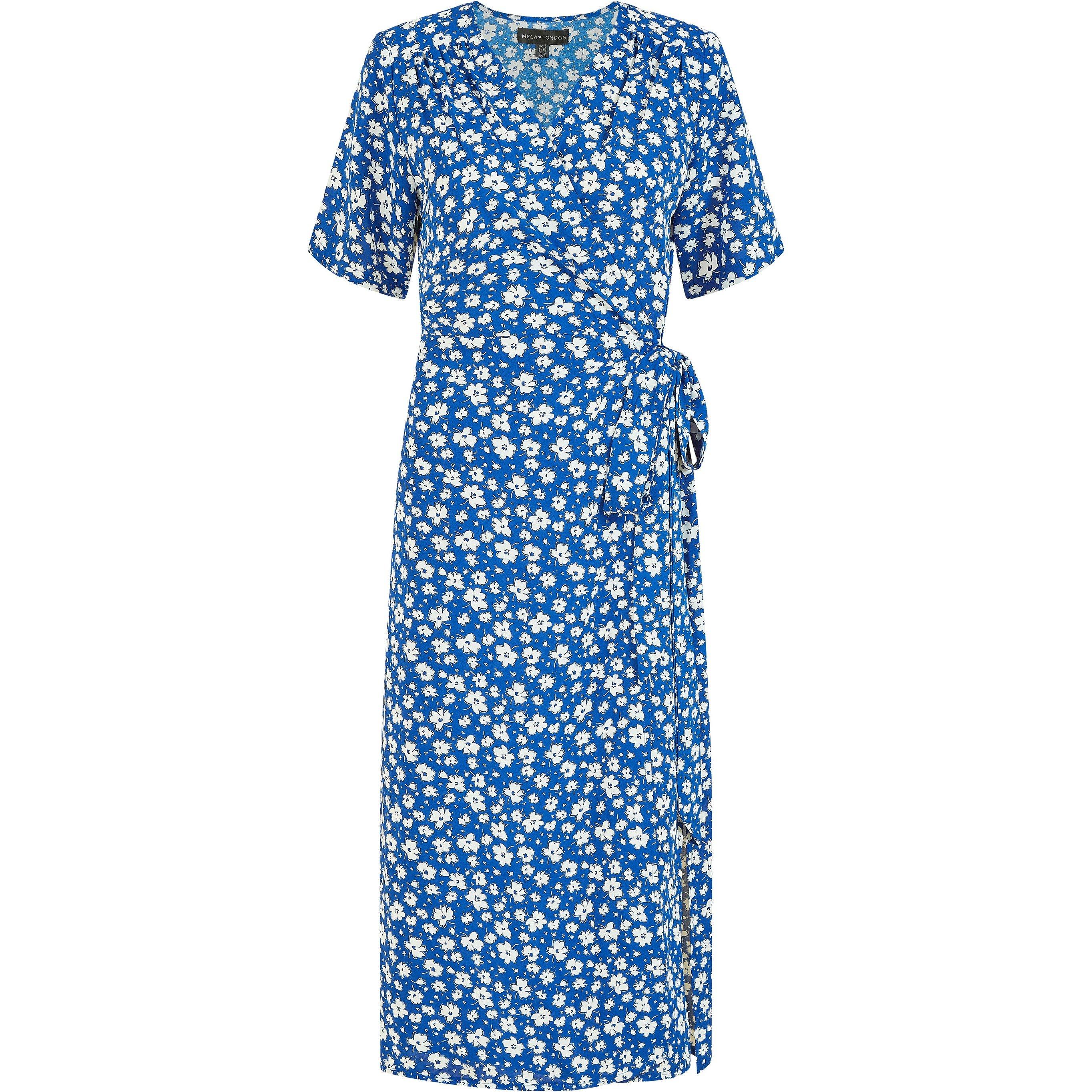 Blue - Mela London - Blue Ditsy Print Wrap Over Dress - 4