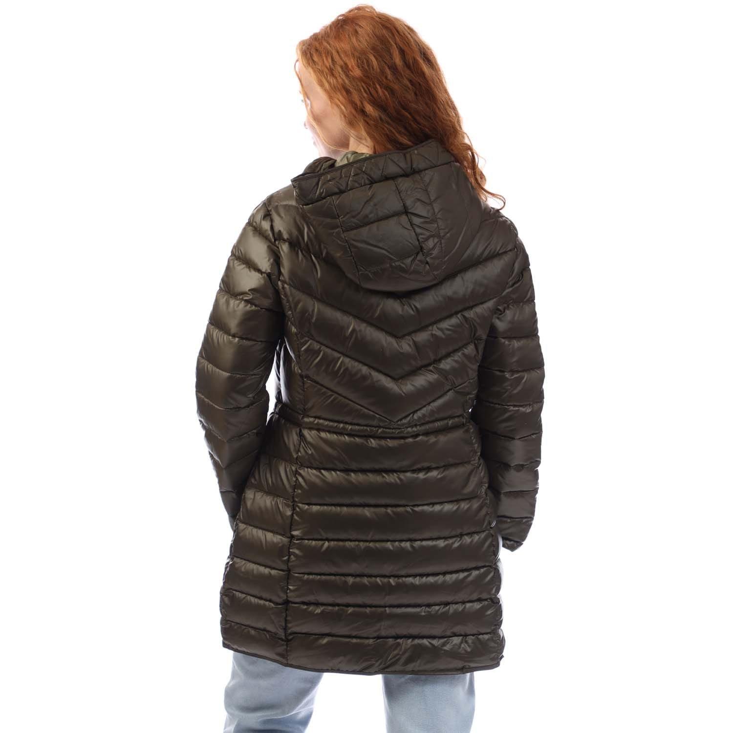 Grey Green - DKNY - Zip Front Puffer Jacket With Cinched Waist - 3