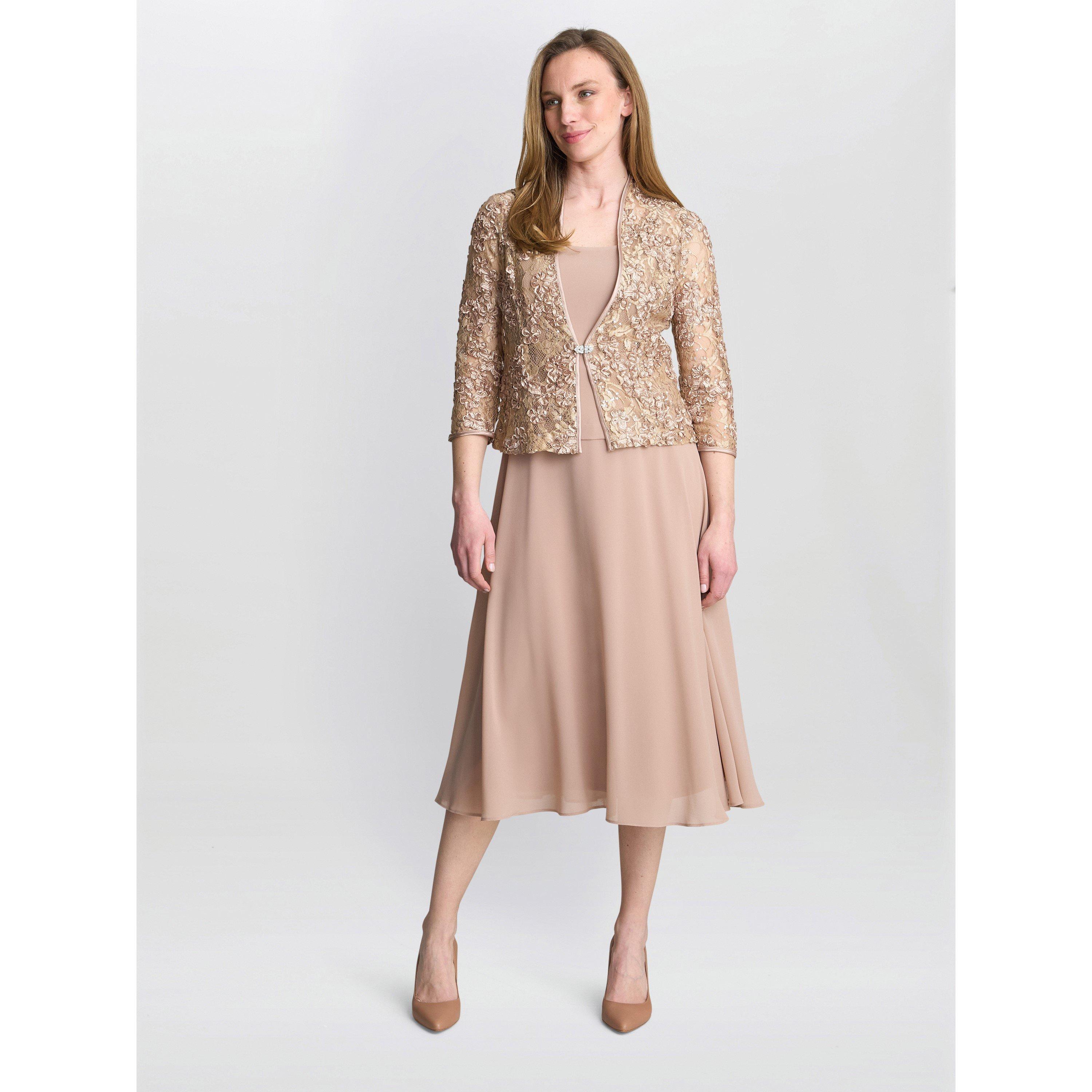 Latte - Gina Bacconi - ADELE SOUTACHE LACE JACKET CHIFFON DRESS - 2