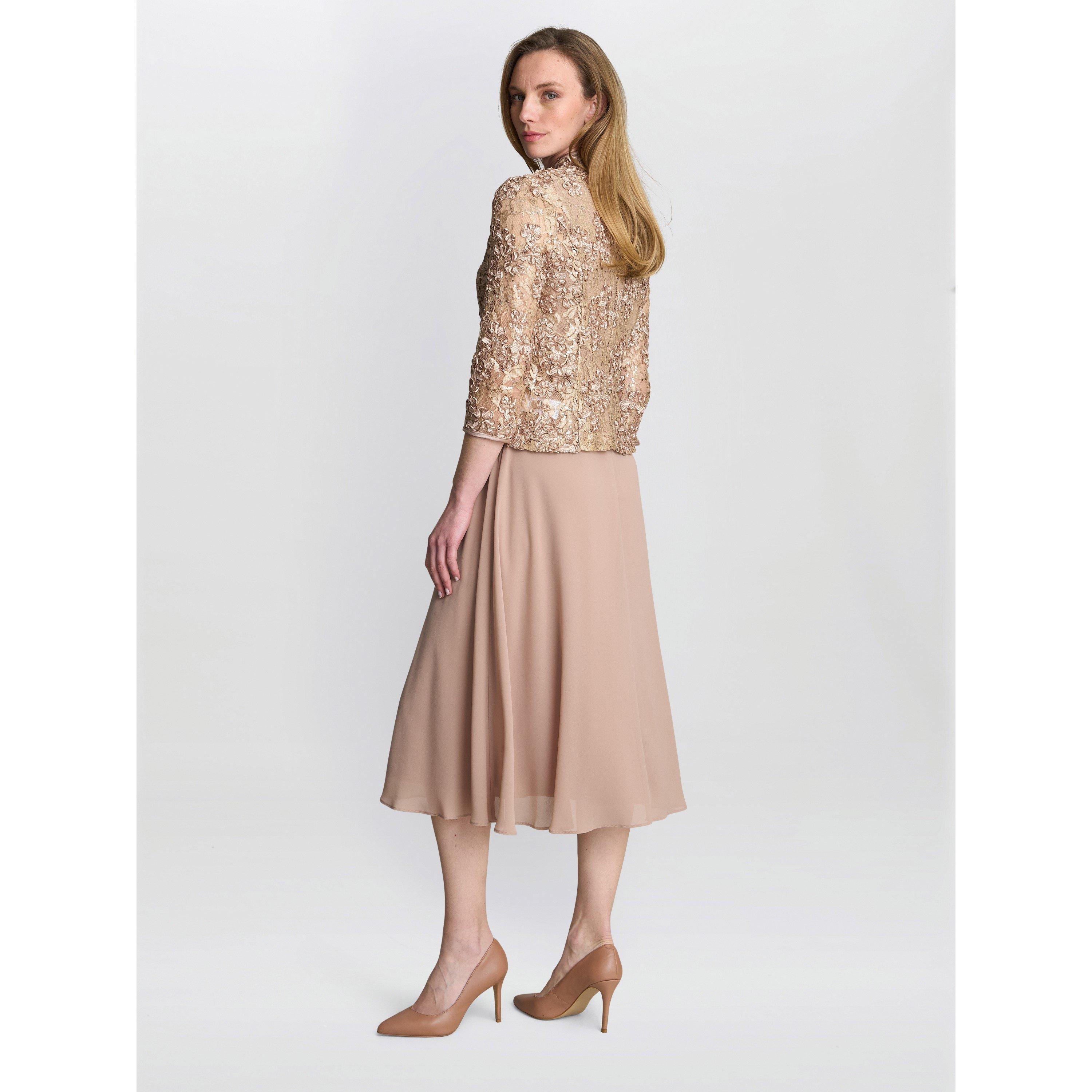 Latte - Gina Bacconi - ADELE SOUTACHE LACE JACKET CHIFFON DRESS - 3