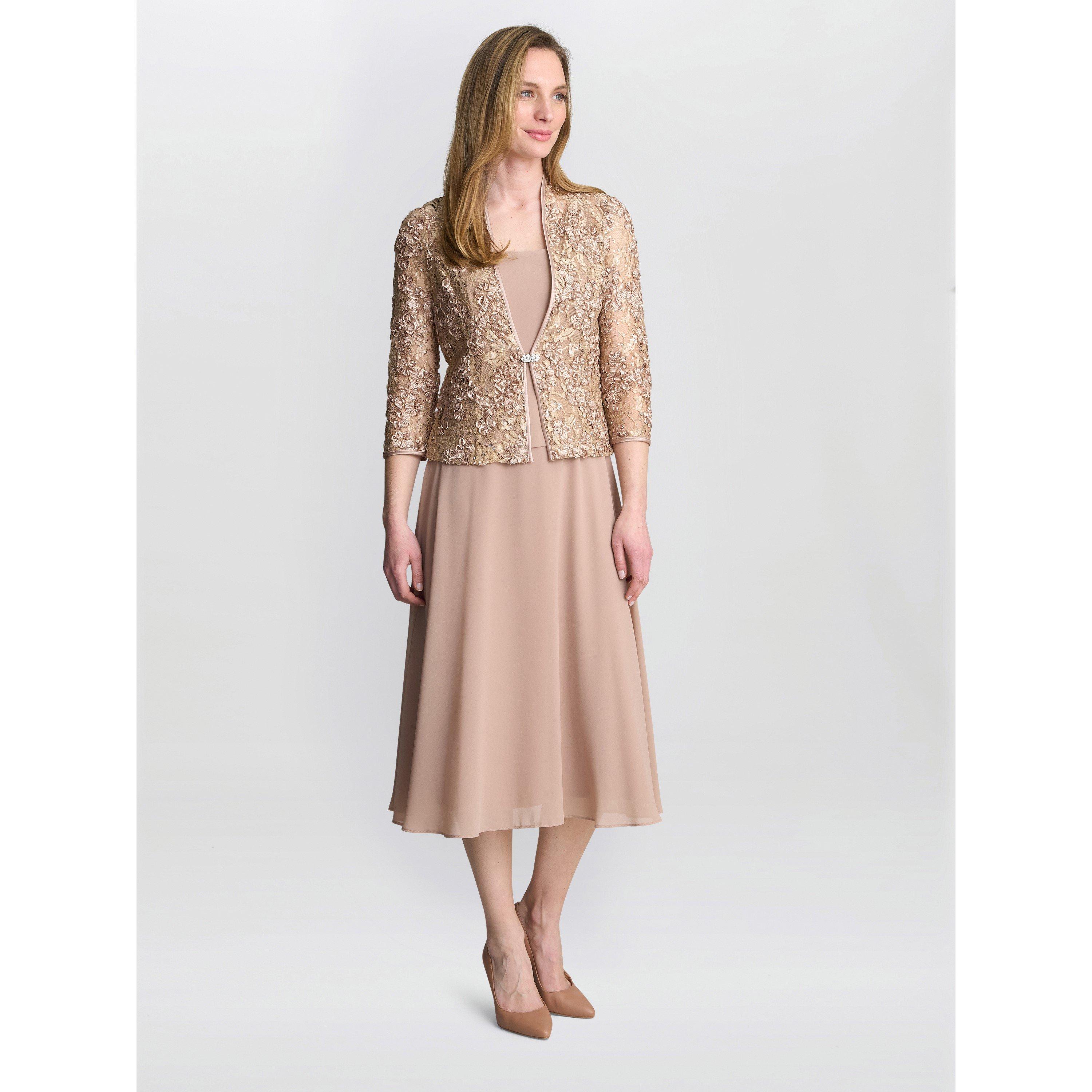 Latte - Gina Bacconi - ADELE SOUTACHE LACE JACKET CHIFFON DRESS - 4