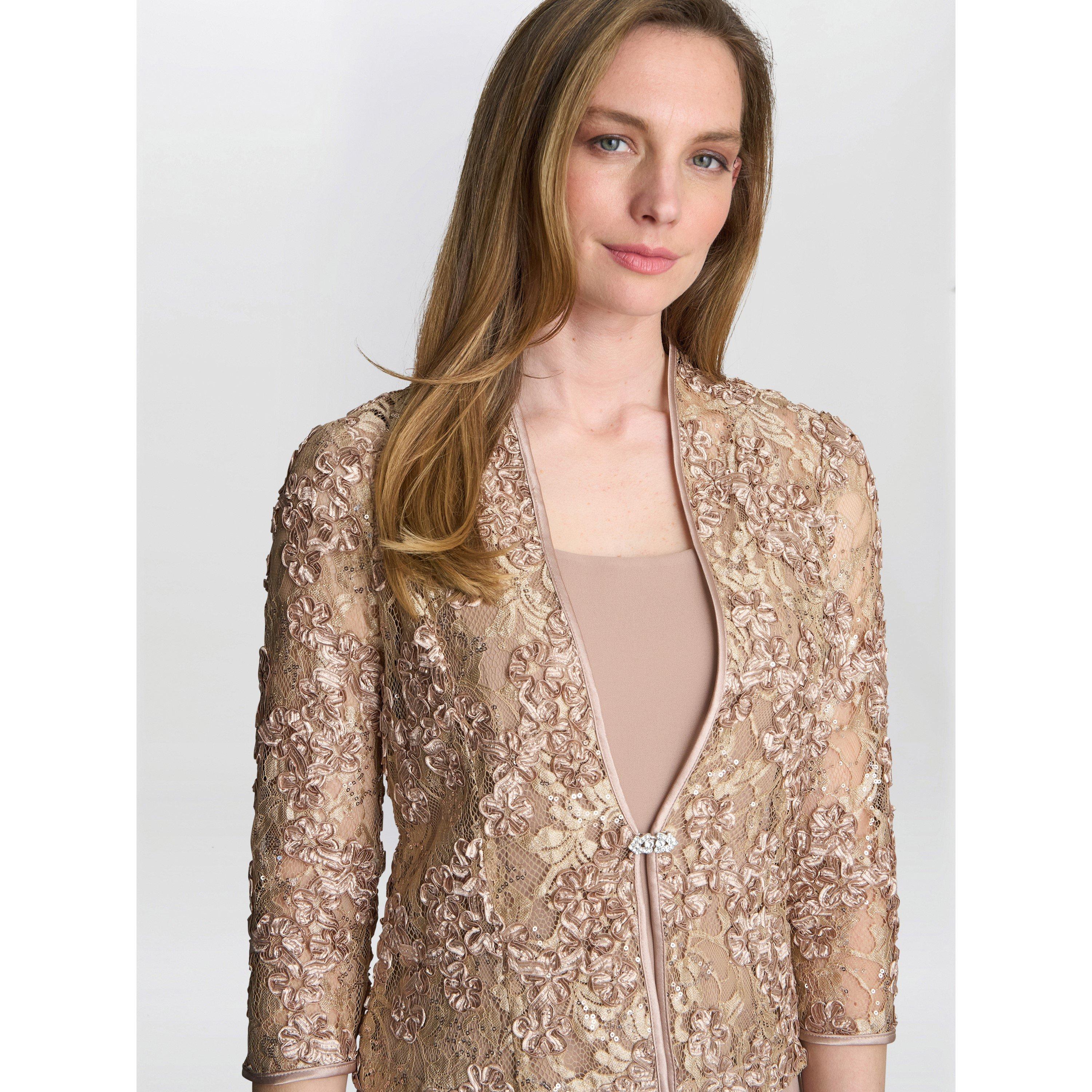 Latte - Gina Bacconi - ADELE SOUTACHE LACE JACKET CHIFFON DRESS - 5