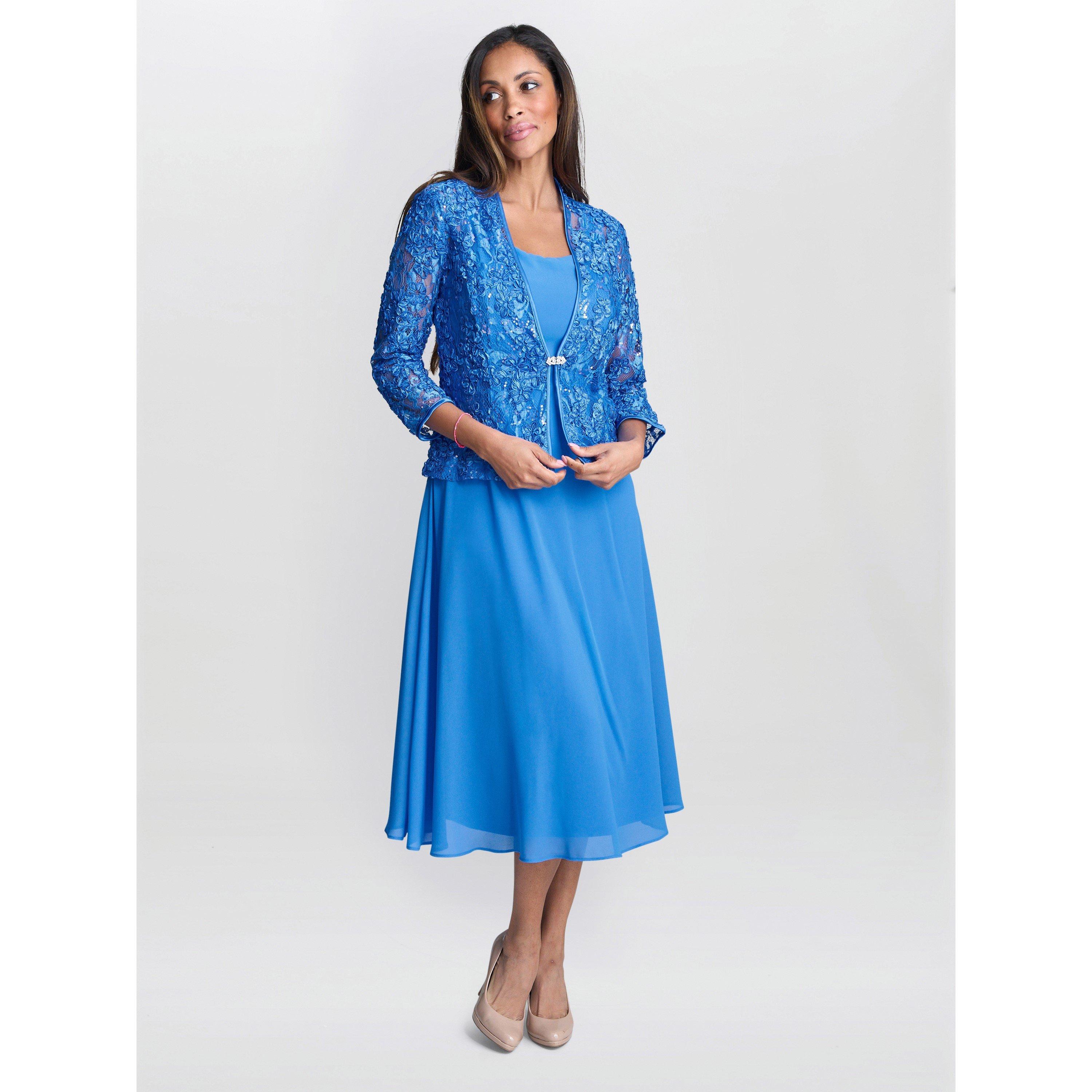Cobalt - Gina Bacconi - ADELE SOUTACHE LACE JACKET CHIFFON DRESS - 1