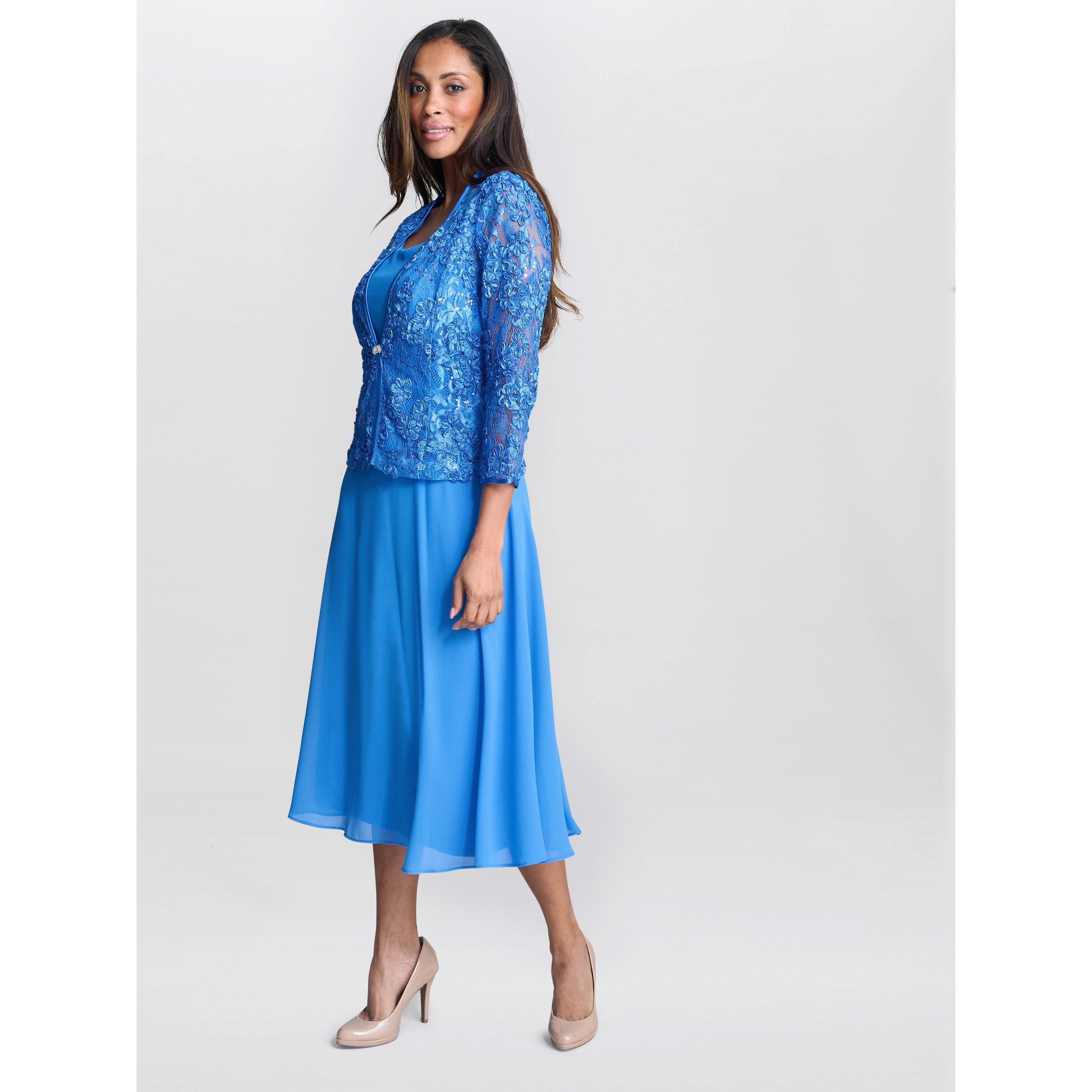 Cobalt - Gina Bacconi - ADELE SOUTACHE LACE JACKET CHIFFON DRESS - 3