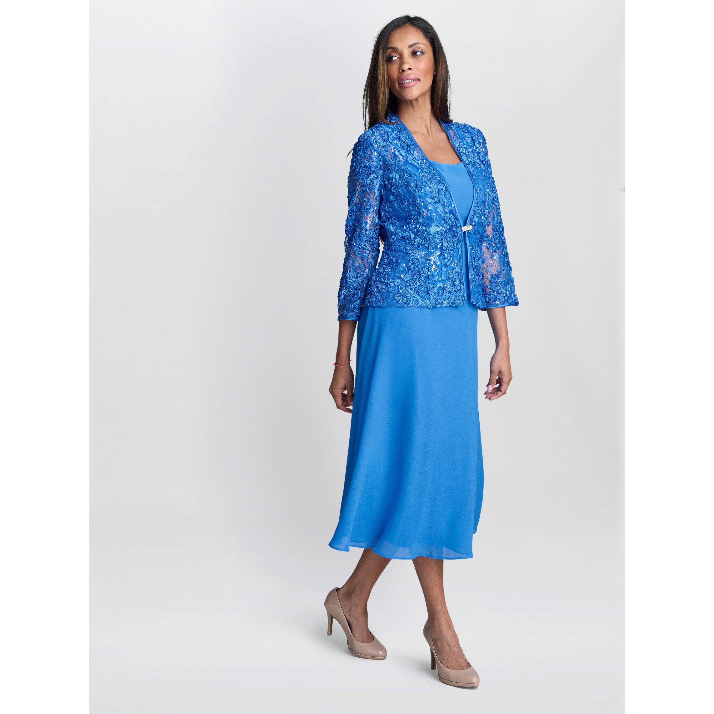 Cobalt - Gina Bacconi - ADELE SOUTACHE LACE JACKET CHIFFON DRESS - 5
