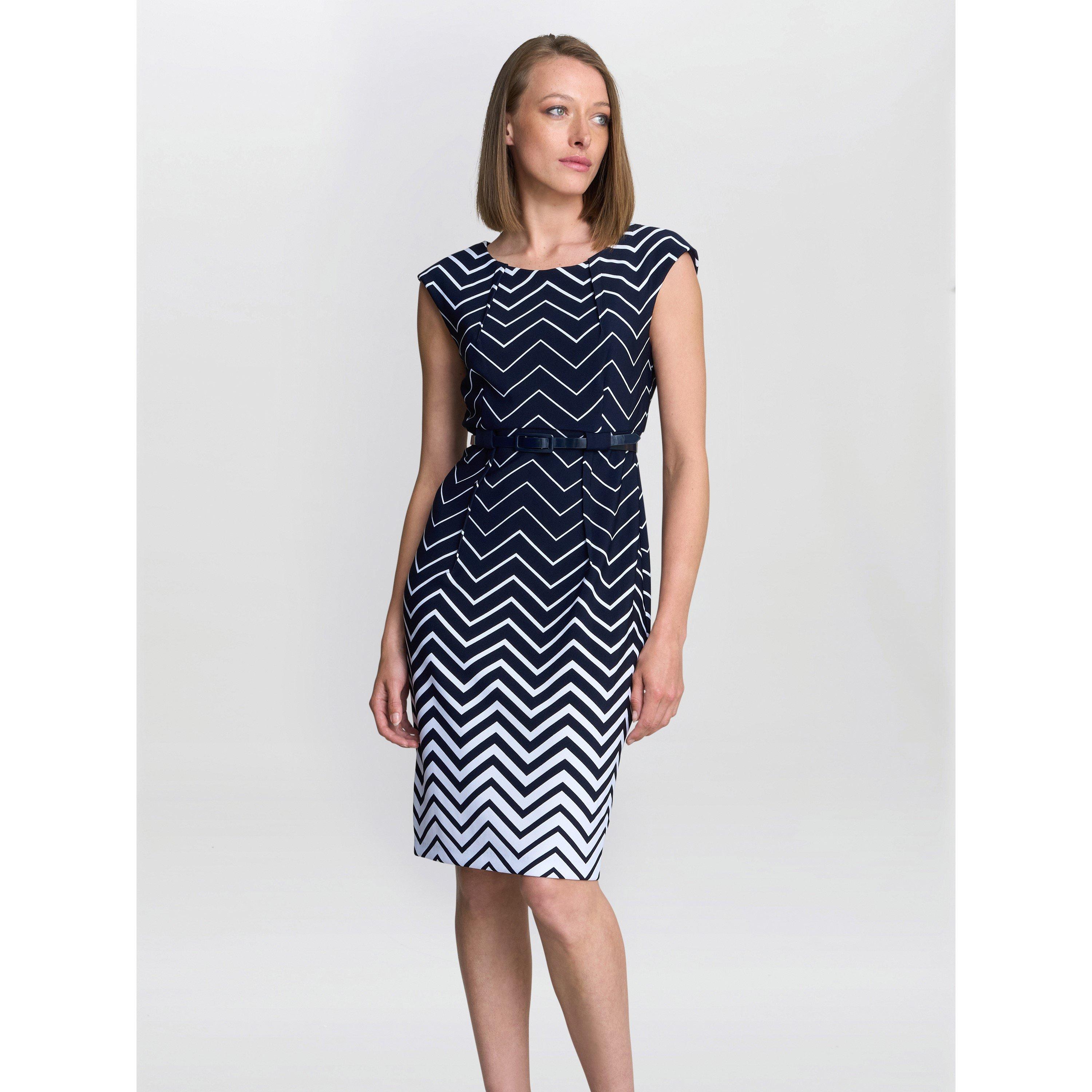 Navy White - Gina Bacconi - MINNIE ABSTRACT PRINT DRESS - 1
